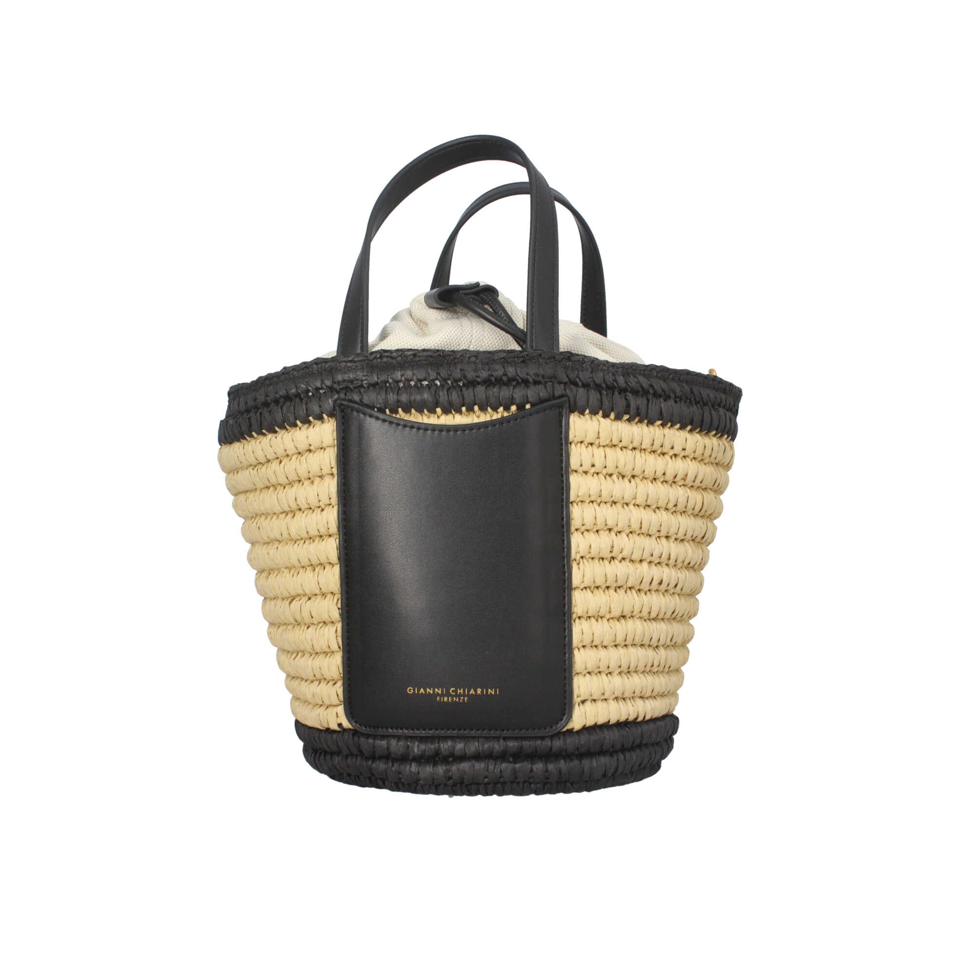Borsa a secchiello Gianni Chiarini Mae in paglia con dettagli in pelle Nero TU | Giò Fashion