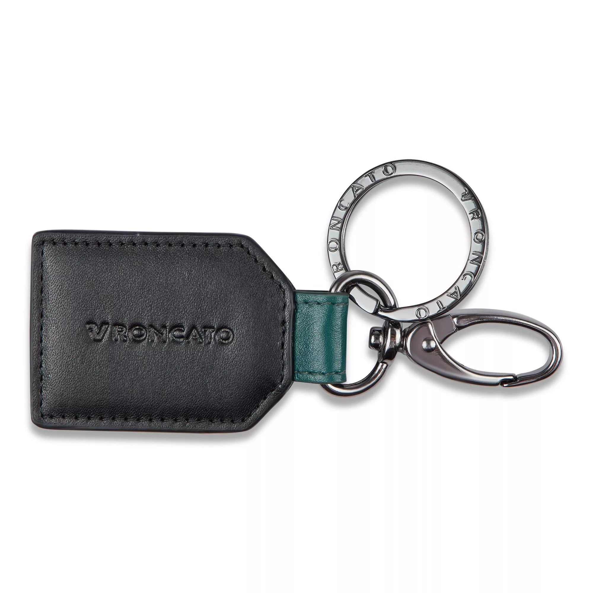 Portachiavi Roncato in pelle con anello inciso e moschettone