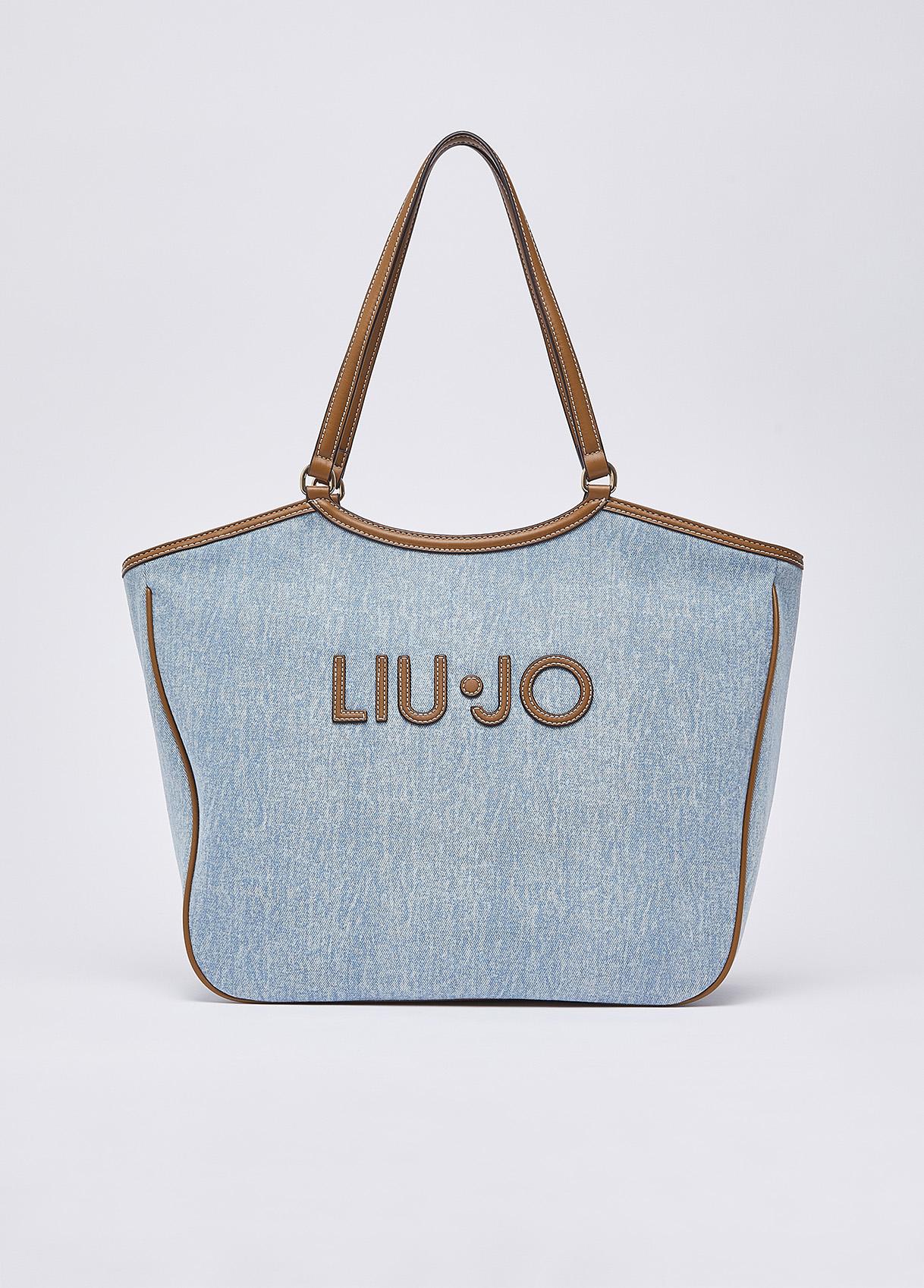 Borsa shopping Liu Jo in denim con logo frontale e doppi manici