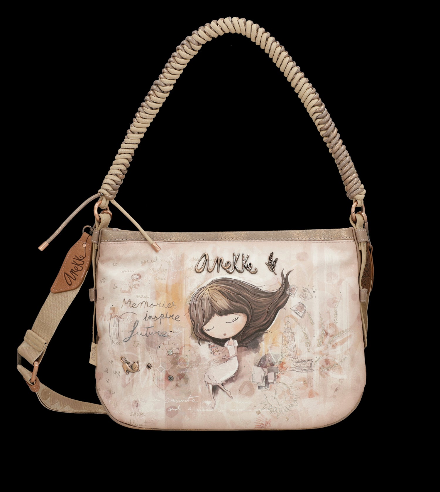 Borsa a spalla Anekke con tracolla intrecciata e design artistico