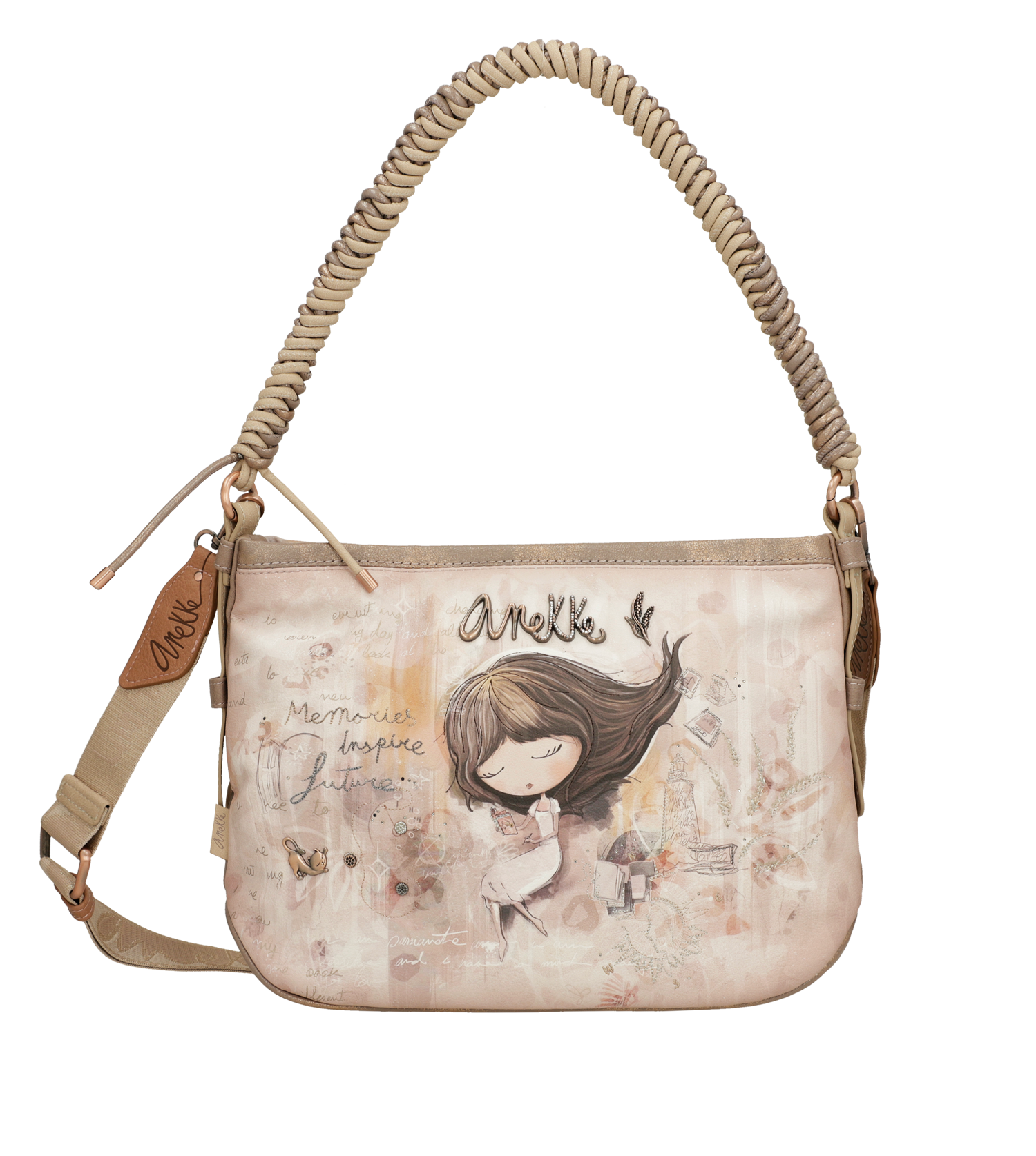 Borsa a spalla Anekke con tracolla intrecciata e design artistico Beige TU | Giò Fashion