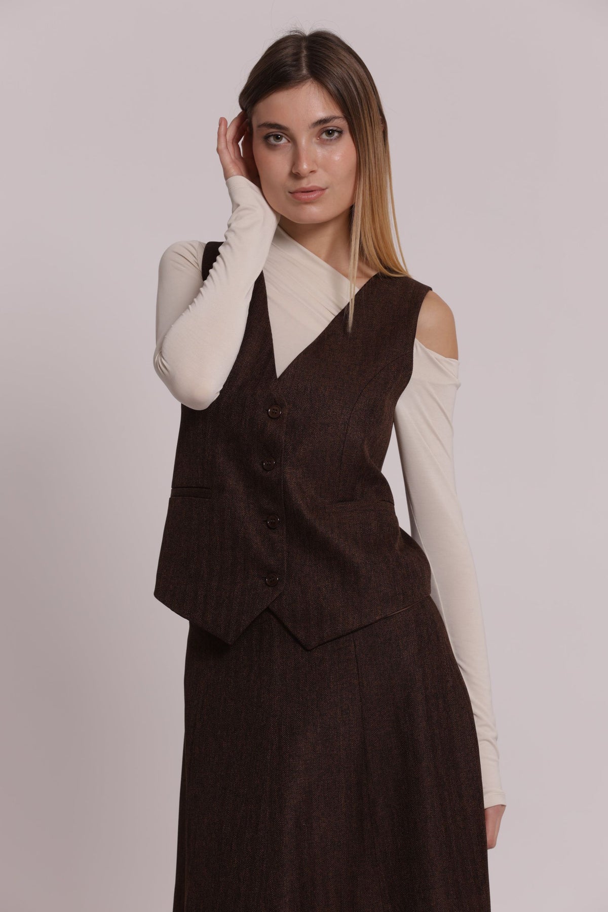 Gilet Donna Mimi Mua in Tweed a Spiga di Pesce