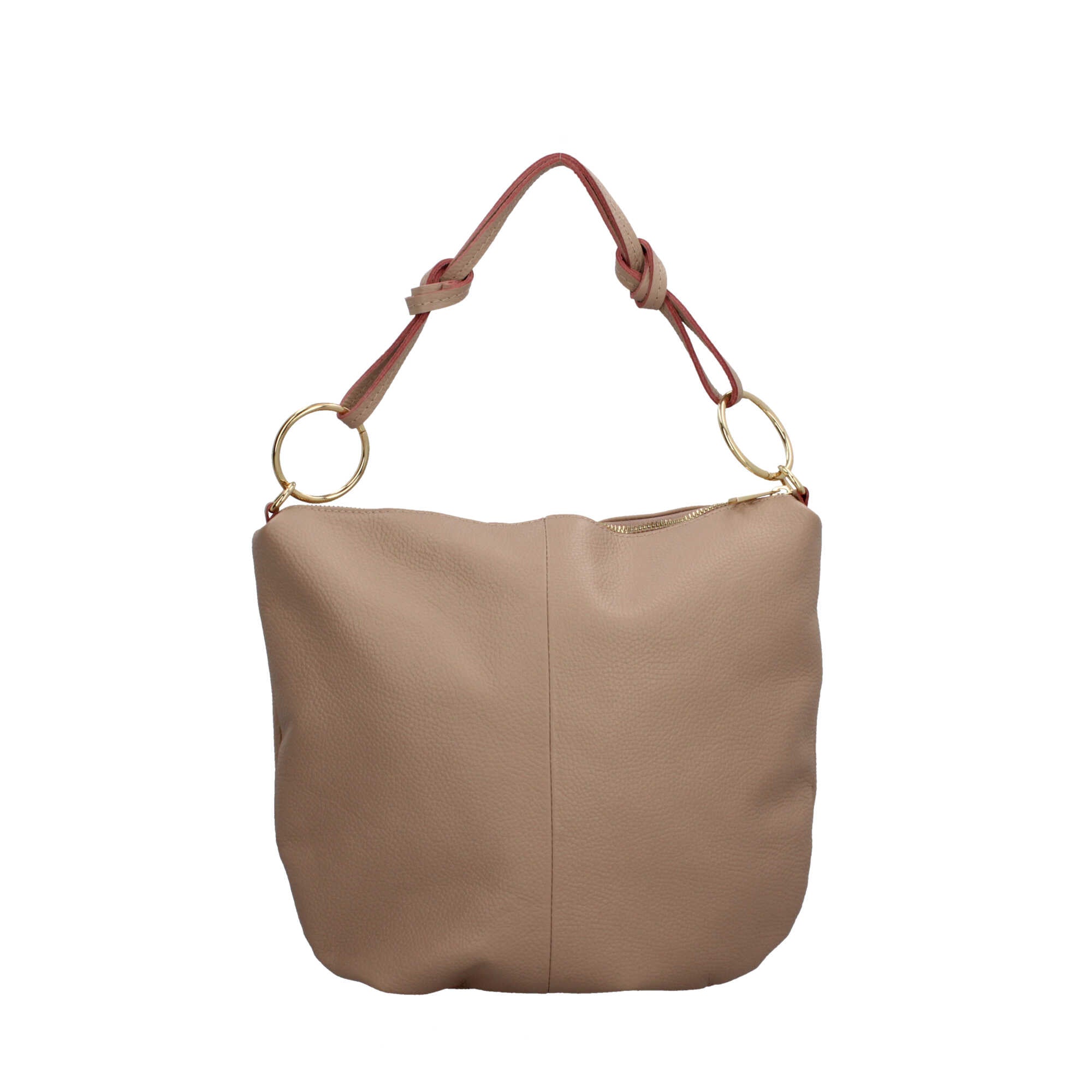 Borsa a spalla in pelle Made in Italy con manico ad anelli