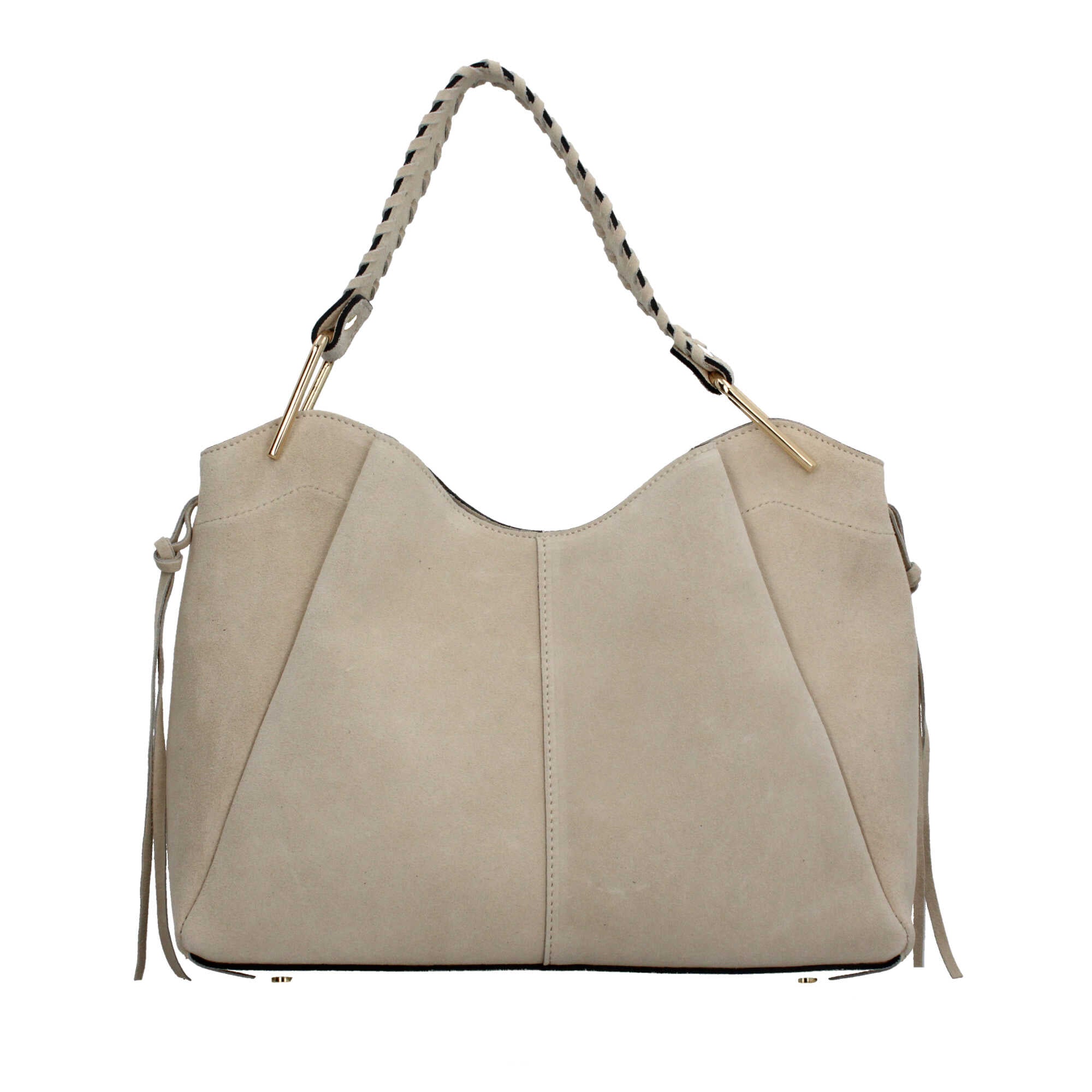 Borsa Made in Italy a spalla in vera pelle con manico intrecciato
