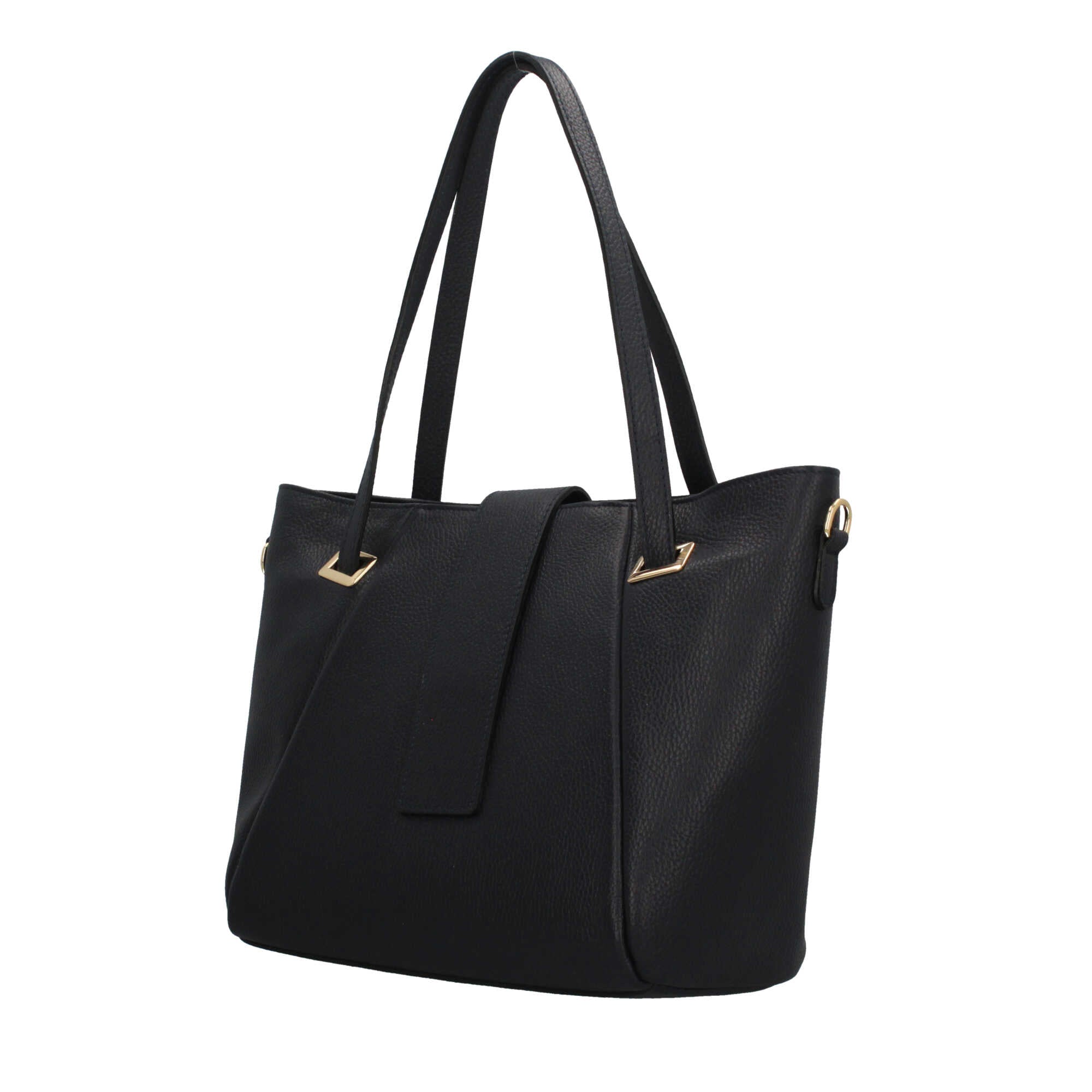 Borsa Made in Italy in vera pelle con tasche frontali e manici lunghi