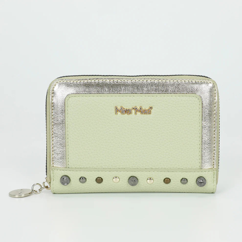 Portafoglio MIMI MUA con borchie decorative e finitura metallizzata Verde TU | Giò Fashion