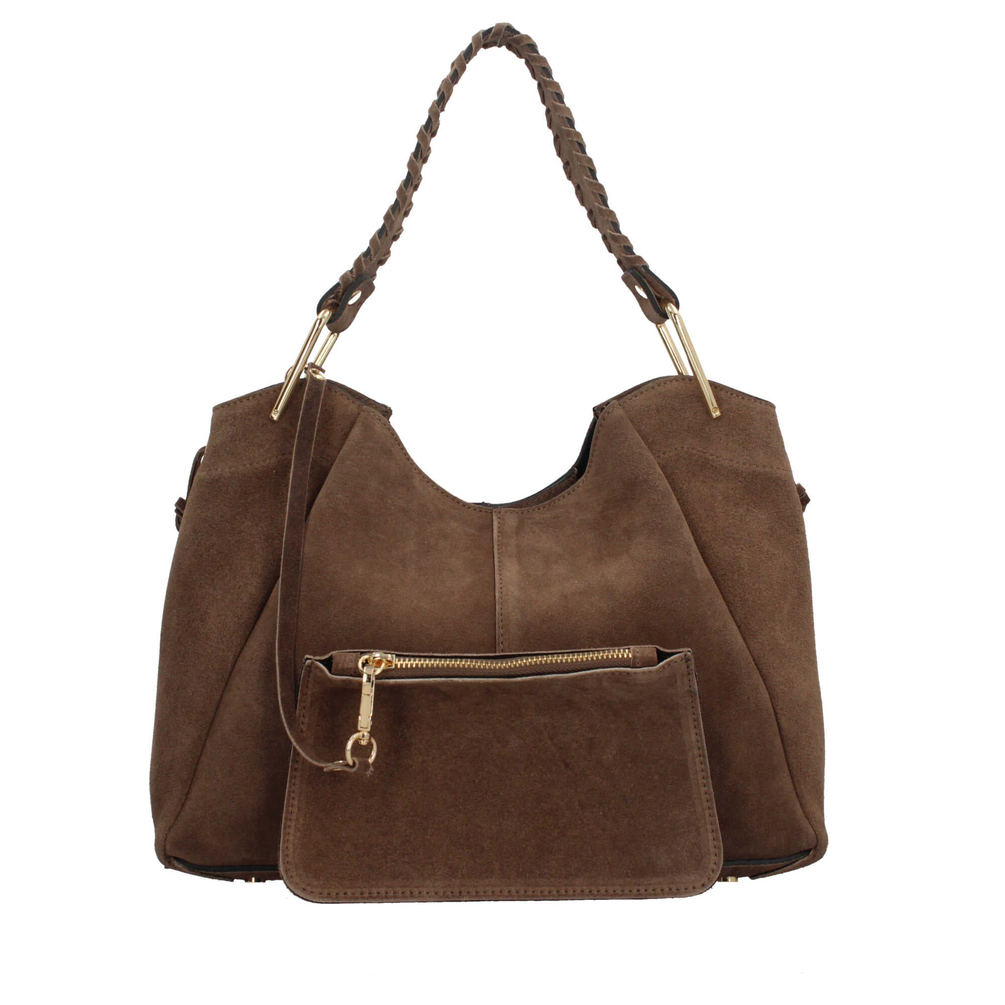 Borsa Made in Italy a spalla in vera pelle con manico intrecciato