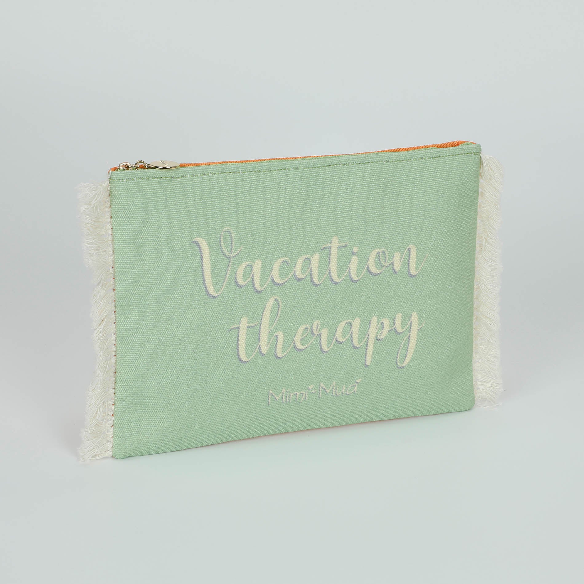 Pochette Mimi Mua con scritta decorativa e frange laterali