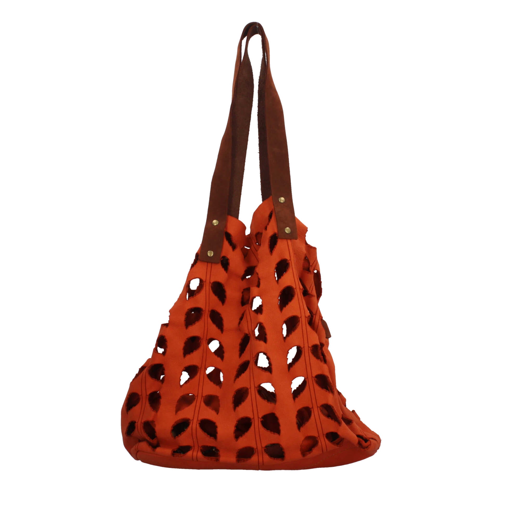 Borsa Made in Italy in vera pelle con traforatura a foglie