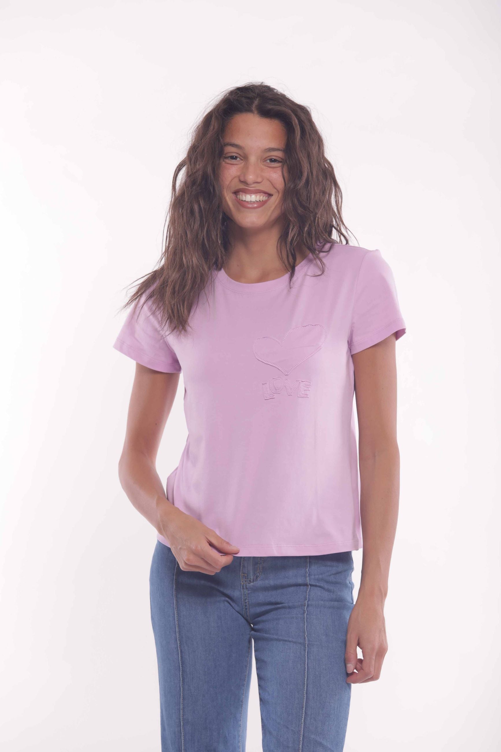 Minimua T-shirt Love con Ricamo in Rilievo Rosa S | Giò Fashion