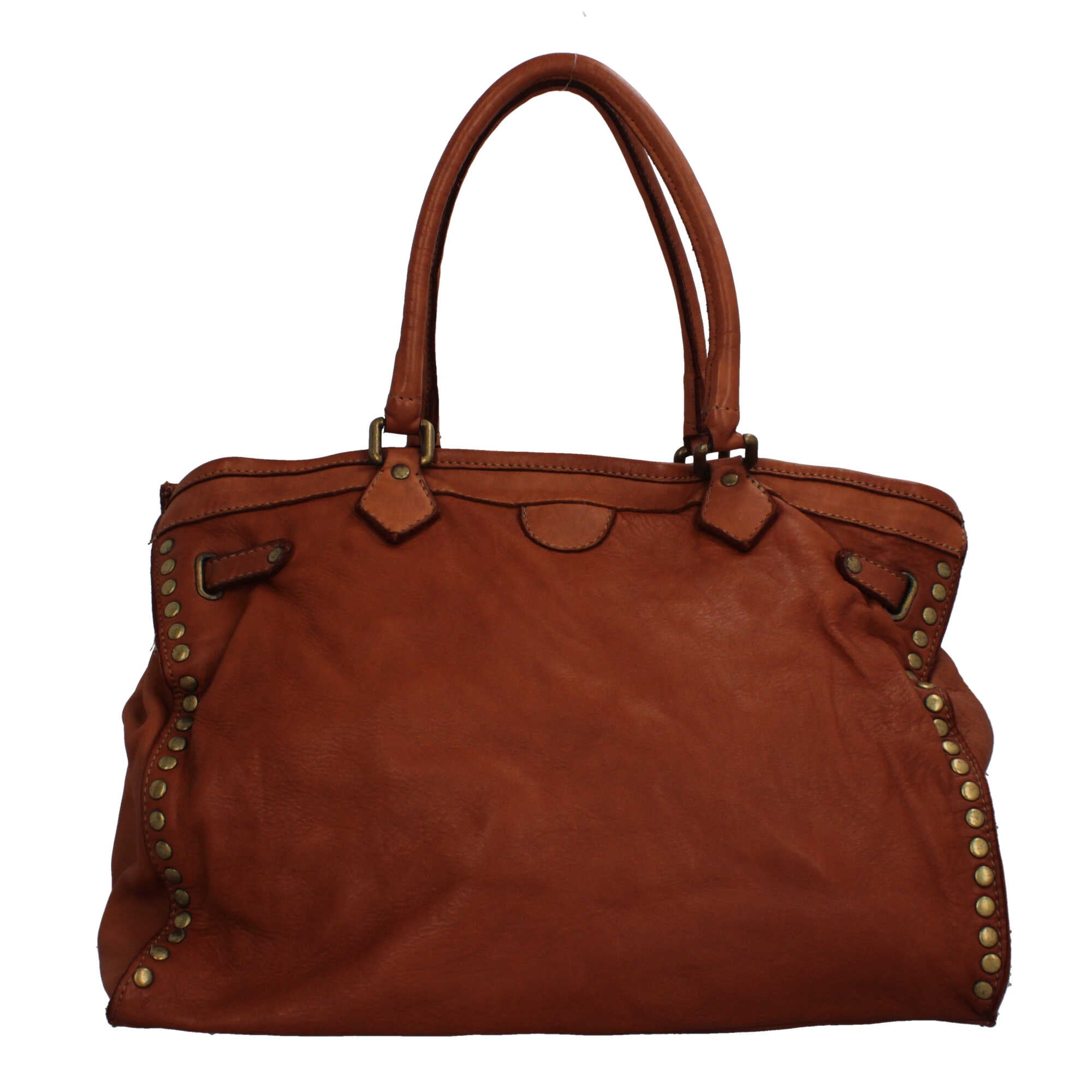 Borsa Made in Italy in pelle morbida con borchie decorative