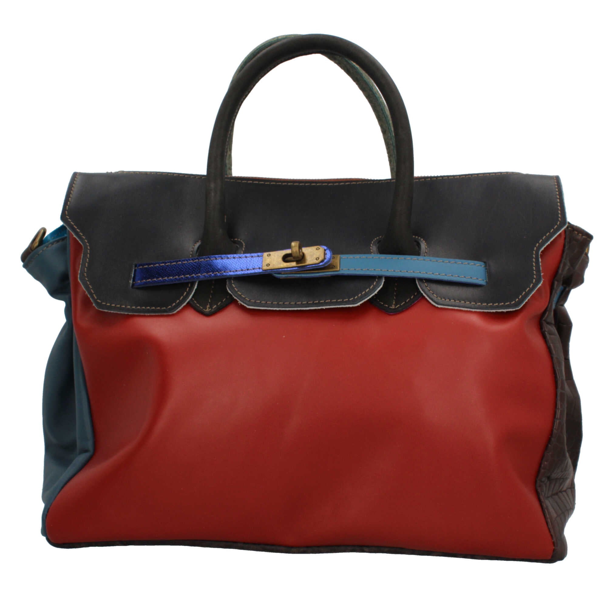 Borsa a mano Made in Italy con patta effetto metallizzato e stampa artistica