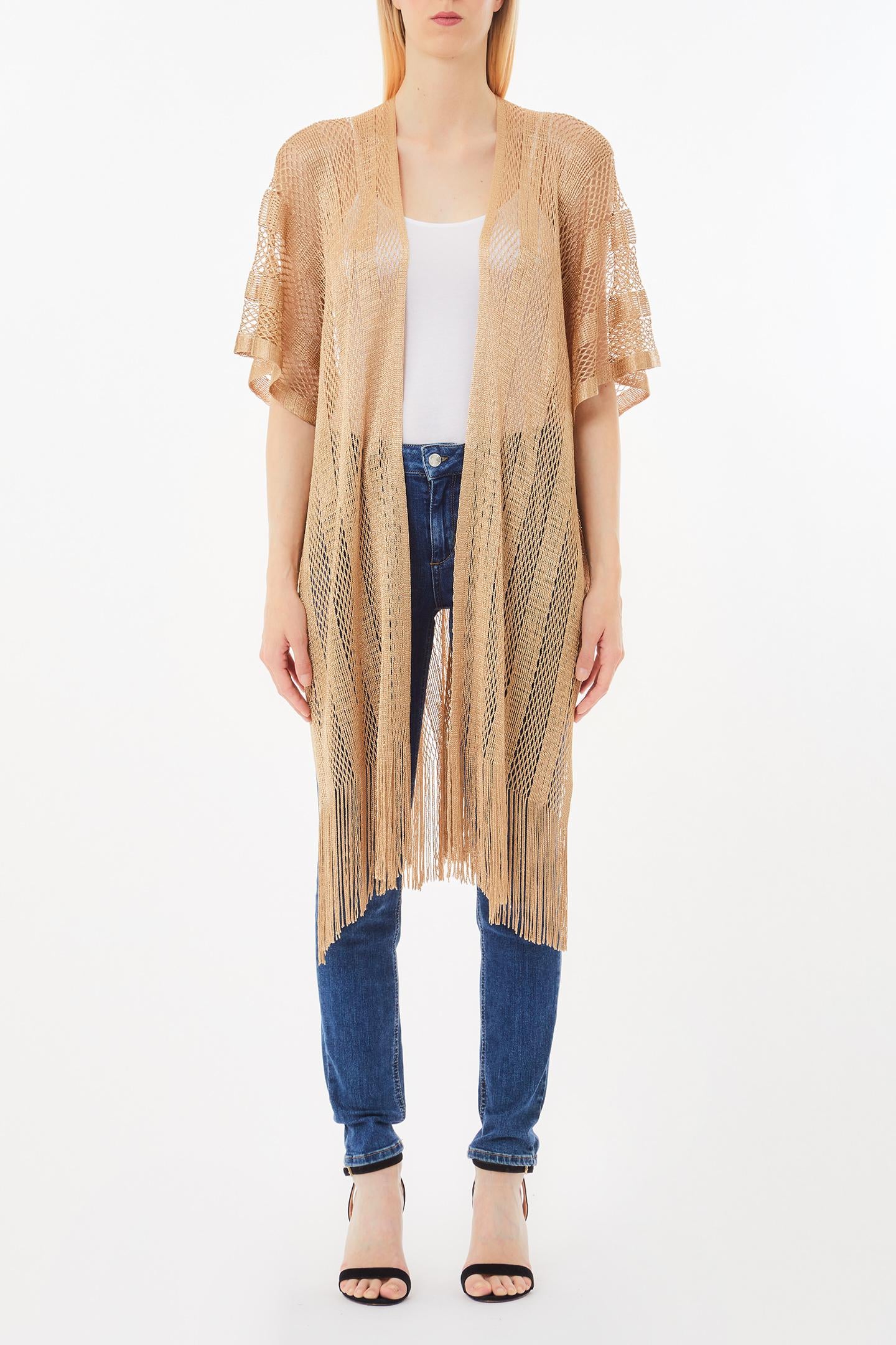 Liu Jo cardigan traforato con frange in stile boho chic Beige TU | Giò Fashion