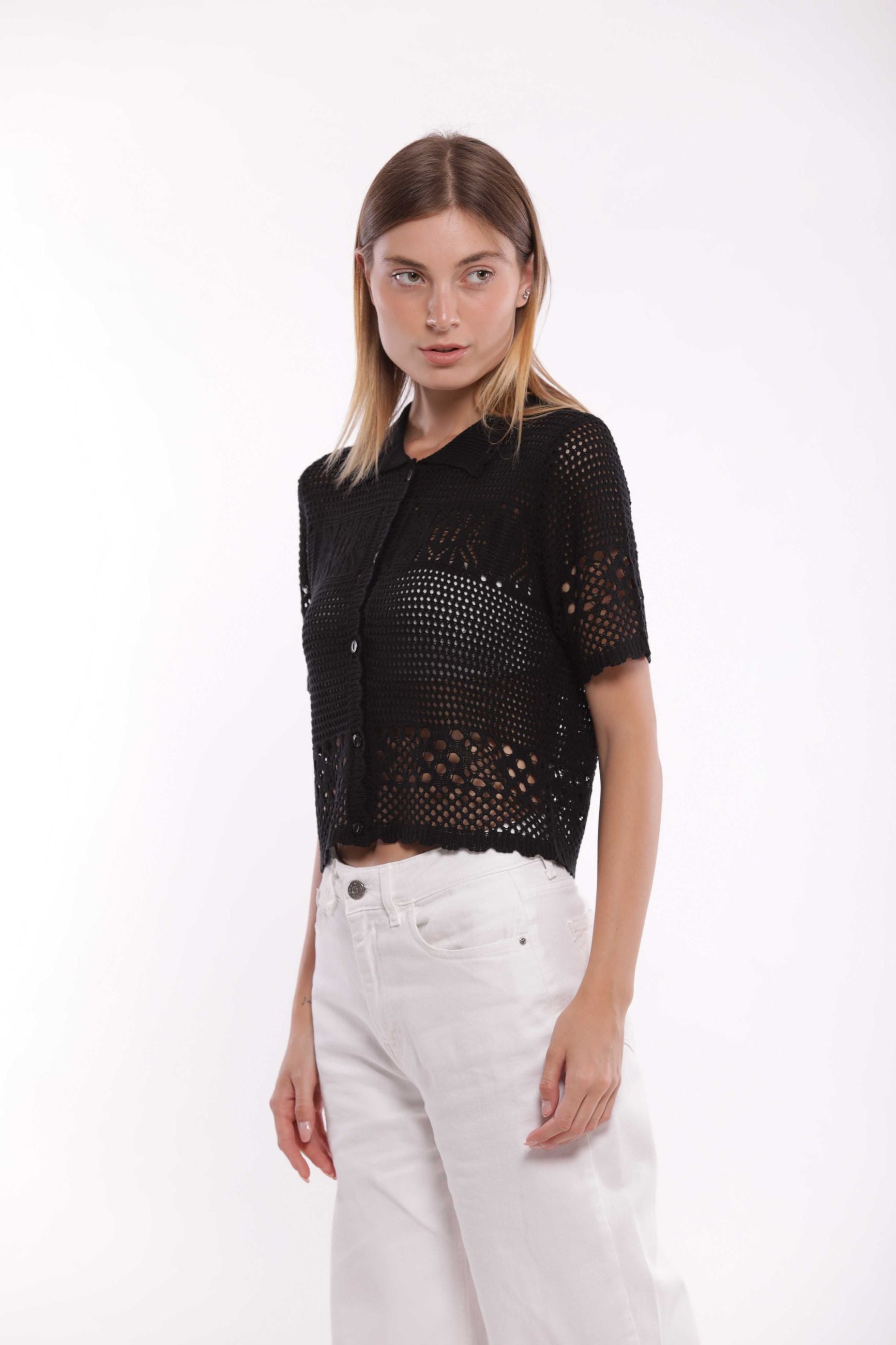 Cardigan Corto in Crochet con Maniche Corte Mimi Mua