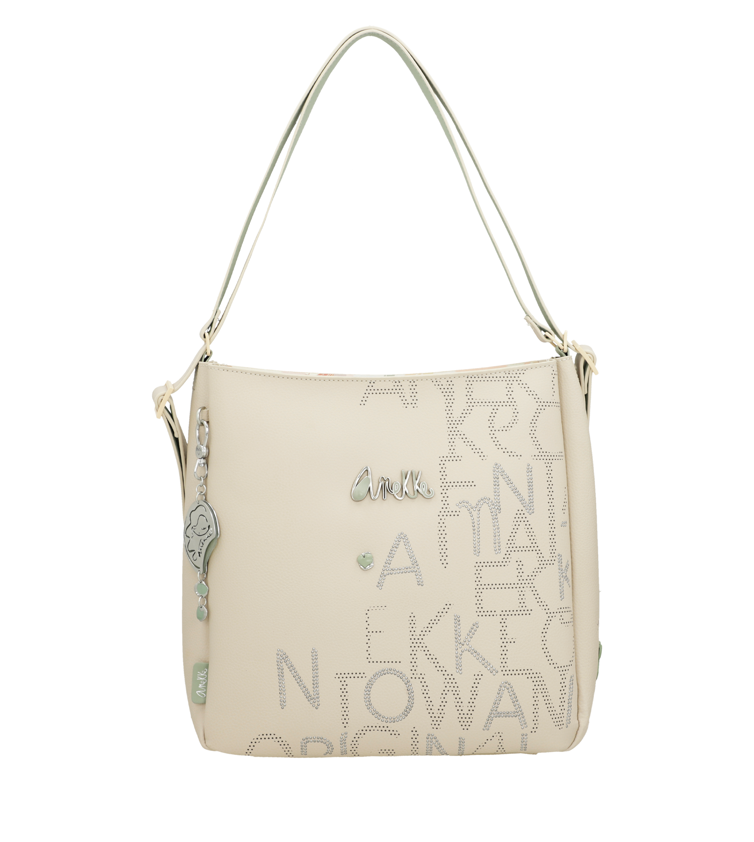 Borsa a spalla Anekke con incisioni artistiche e charm decorativo Beige TU | Giò Fashion