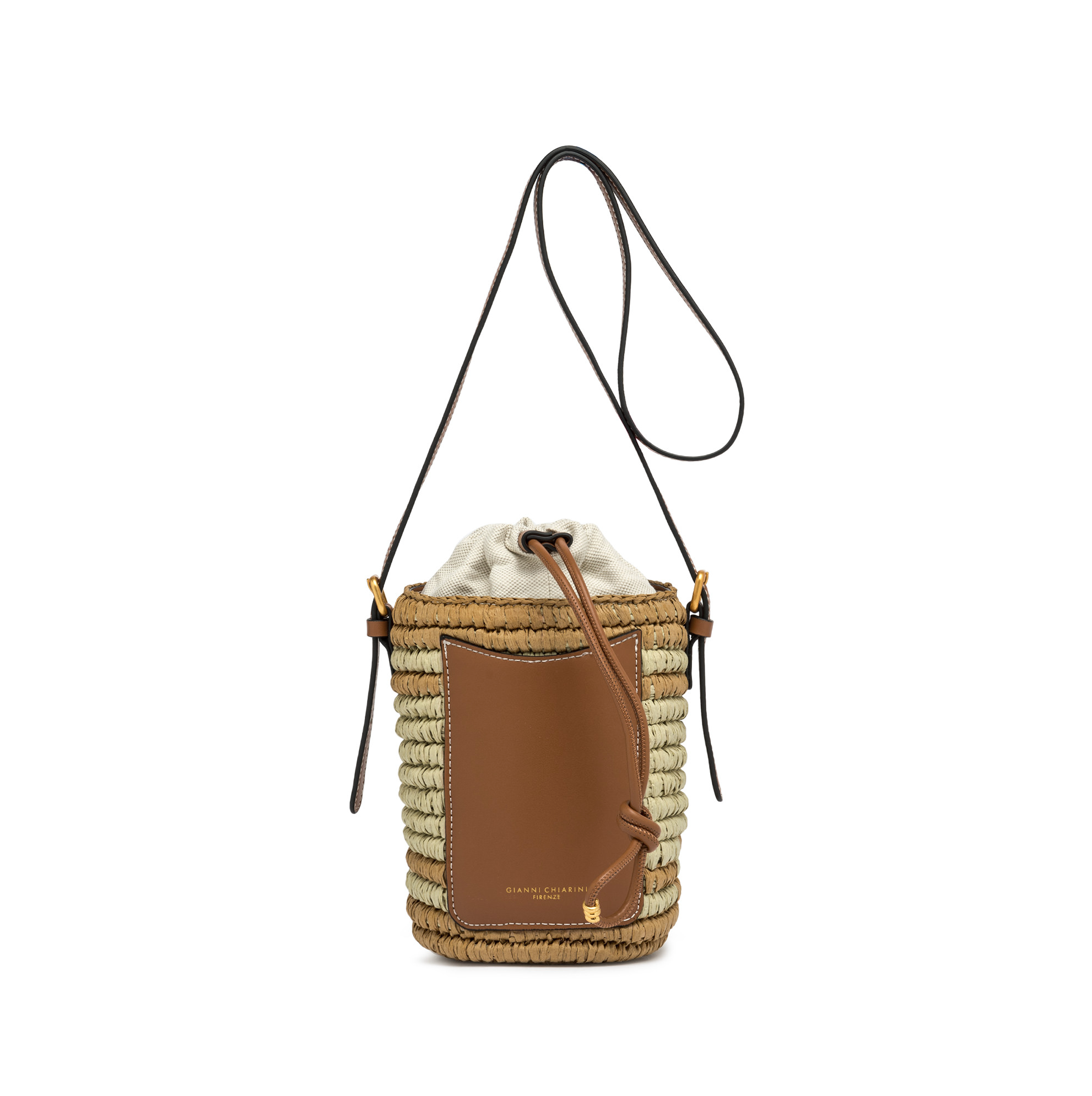 Borsa a secchiello Gianni Chiarini Mae in paglia intrecciata con tracolla Marrone TU | Giò Fashion