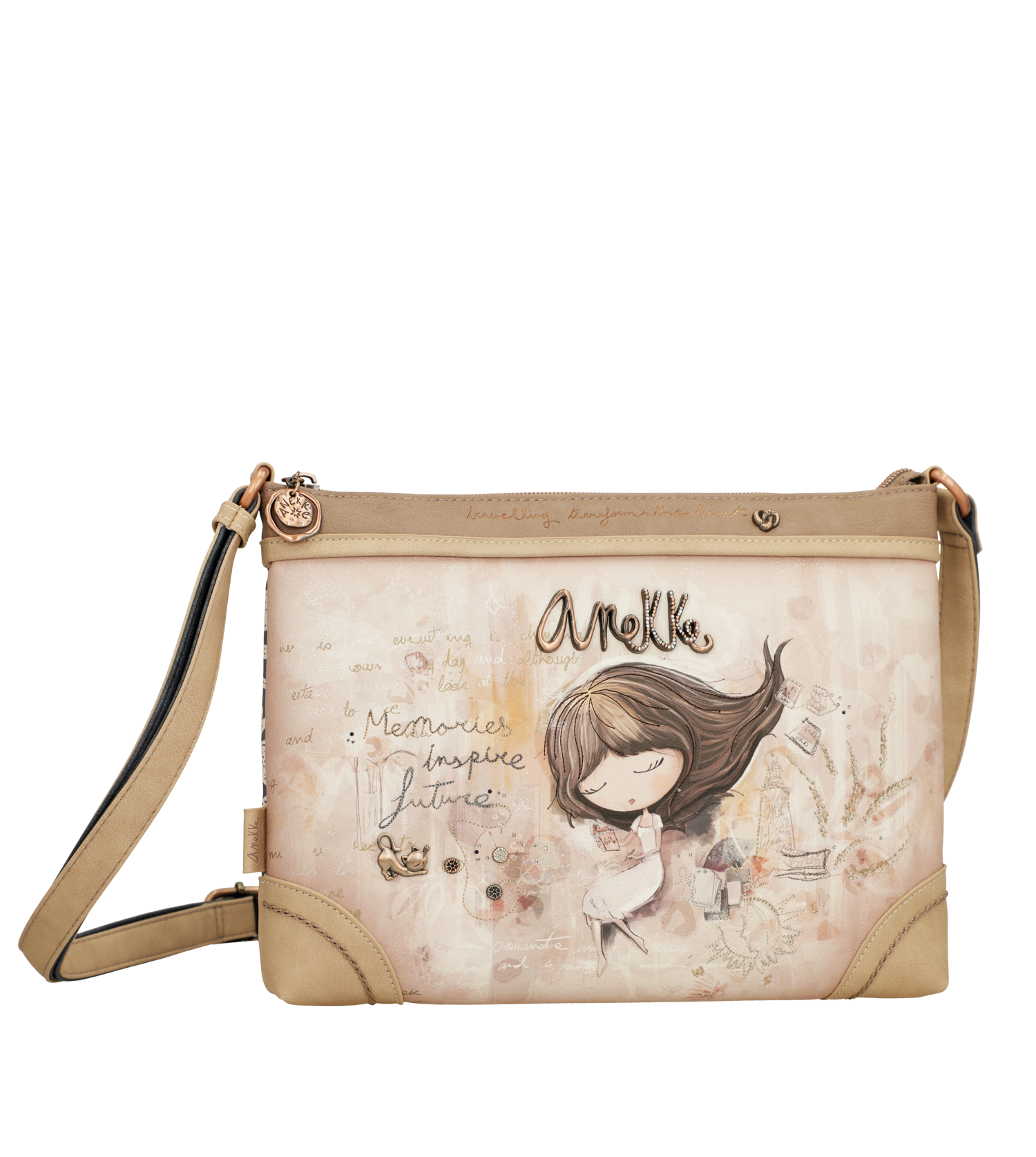 Borsa a tracolla Anekke sottile ed elegante con illustrazione esclusiva Beige TU | Giò Fashion