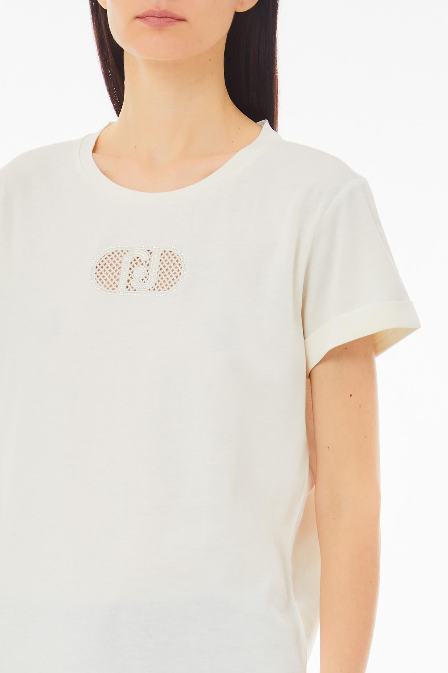 Liu Jo T-shirt con logo decorato e maniche risvoltabili