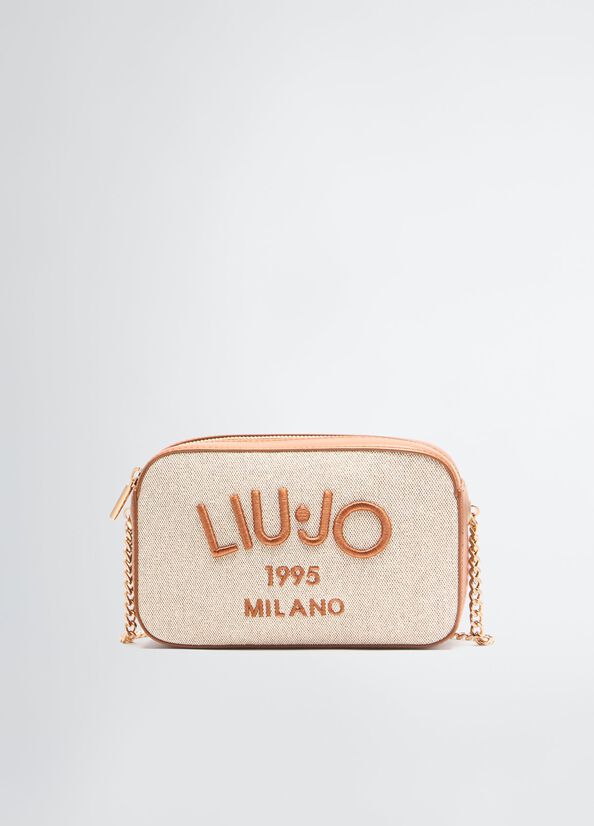 Borsa Tracolla Liu Jo Tessuto con Logo Ricamato e Catena Marrone TU | Giò Fashion