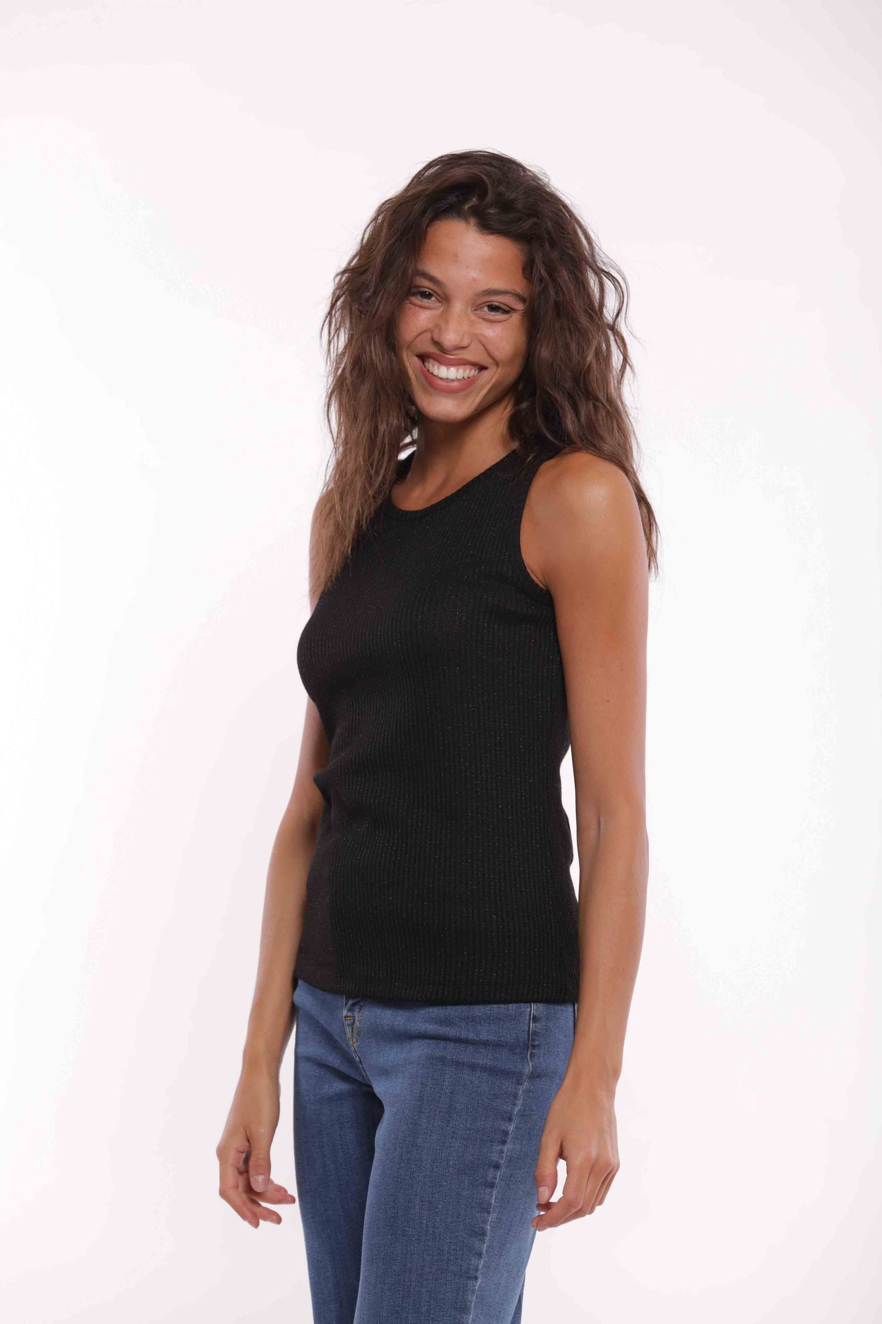 Mimi Mua top a costine con lurex Nero XL | Giò Fashion