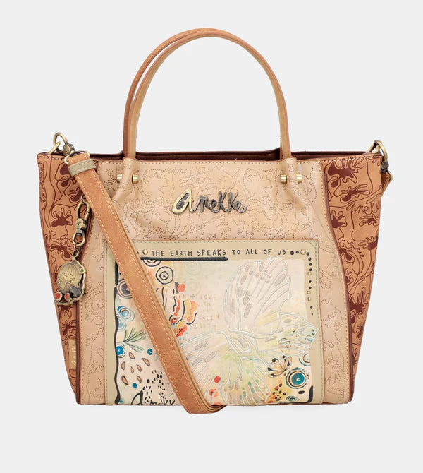 Borsa a mano Anekke con stampa artistica e dettagli naturali