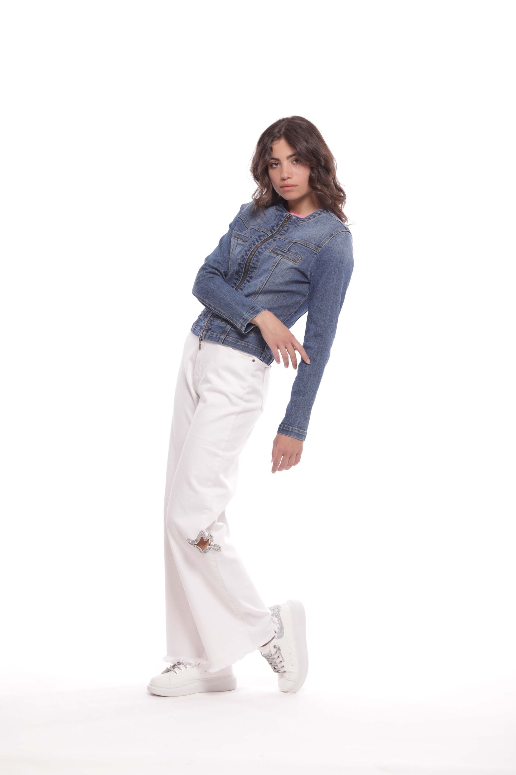 Mimi Mua Giubbotto di Jeans con Zip