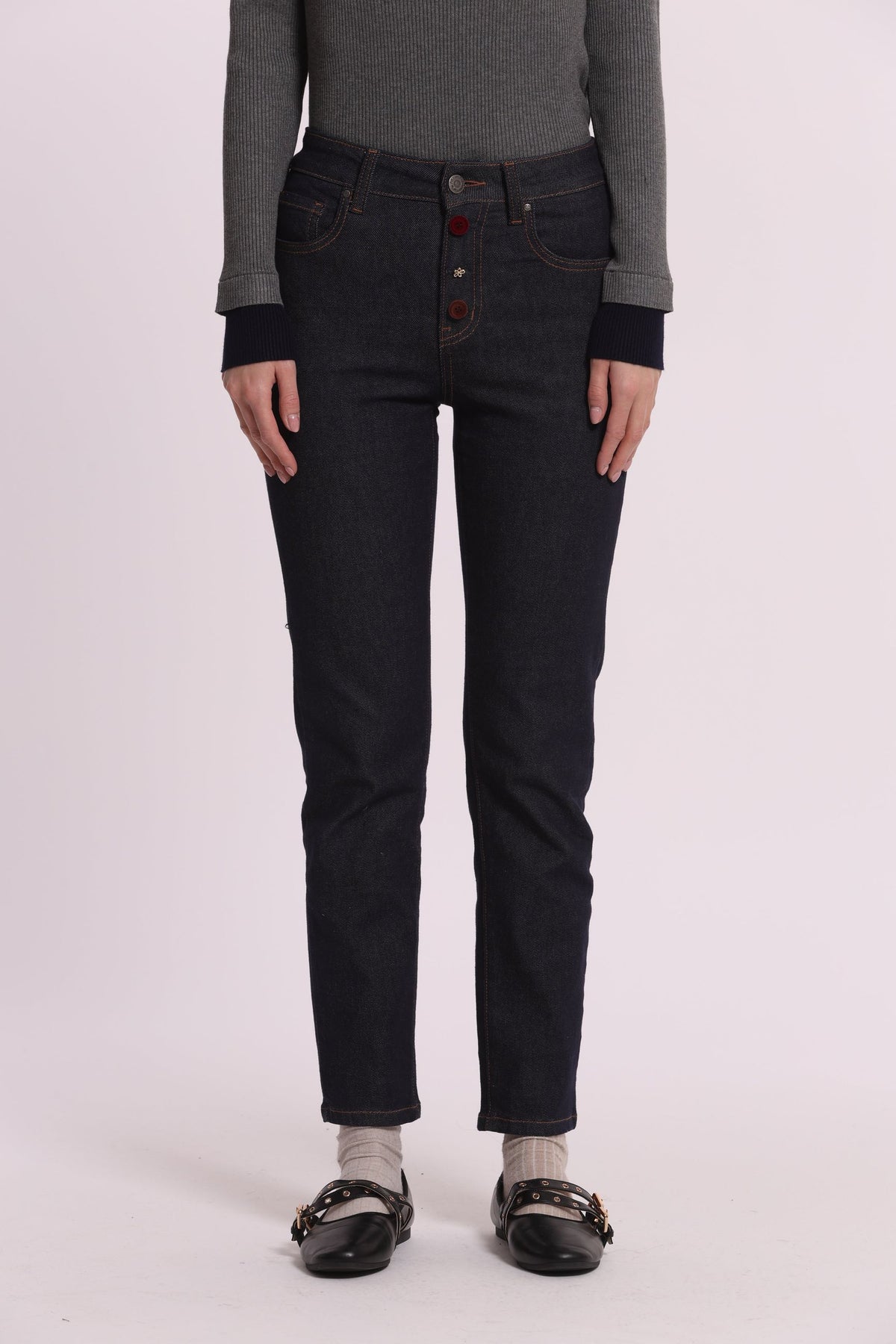 Jeans a Sigaretta Donna Mimi Mua con Bottoni Gioiello