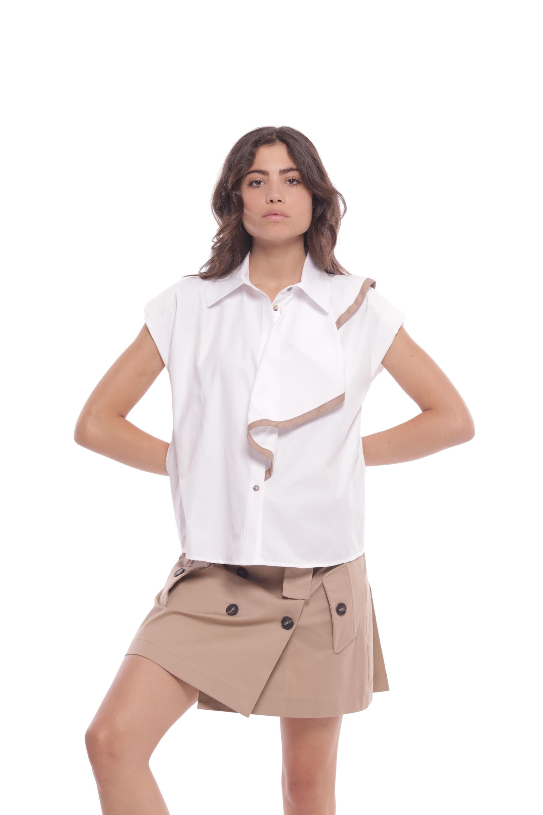 Minimua Camicia Smanicata con Volant Bicolor Bianco S | Giò Fashion