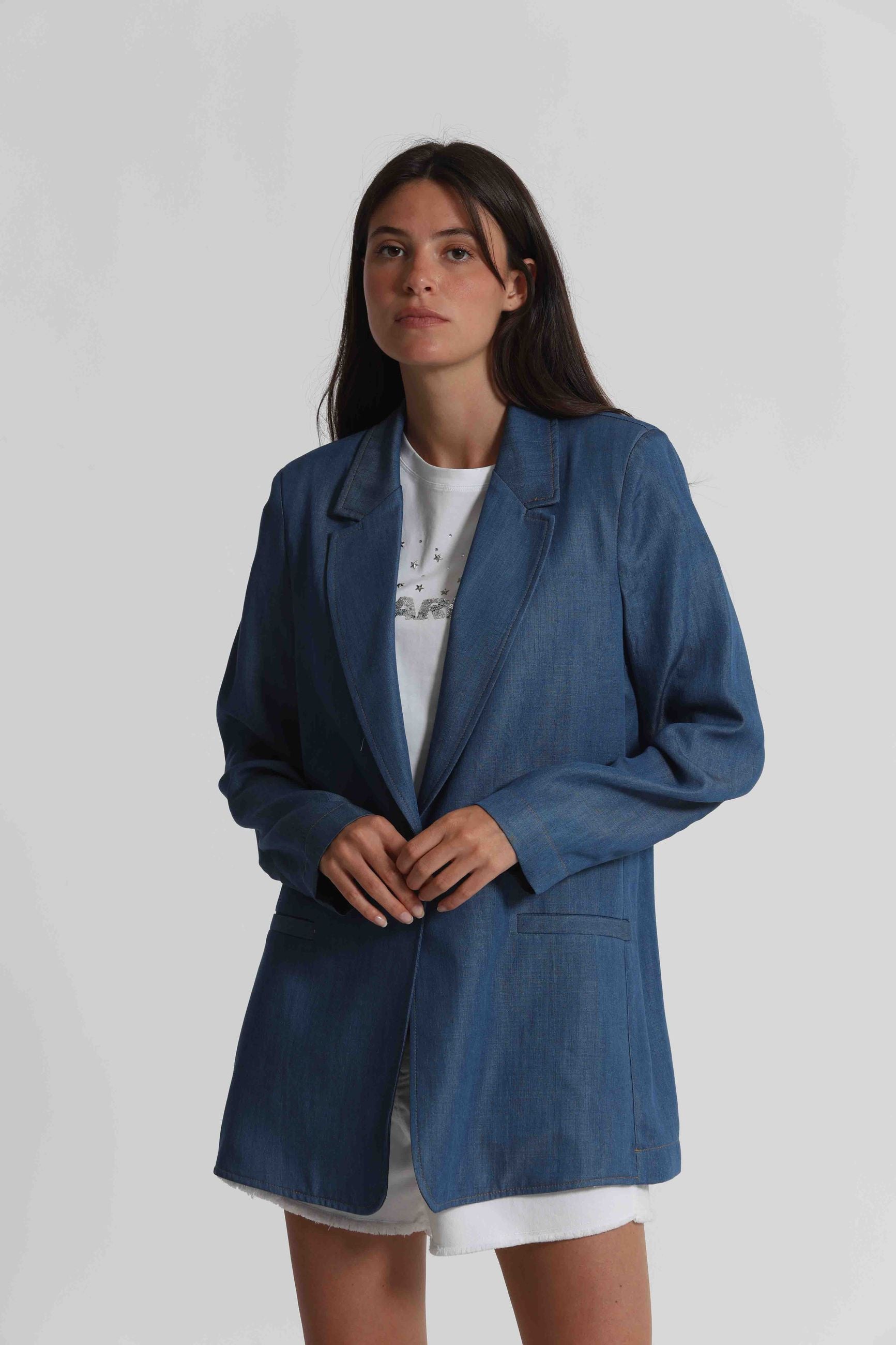 Blazer donna Mimi Mua effetto denim con rever classici e linea elegante Denim S | Giò Fashion