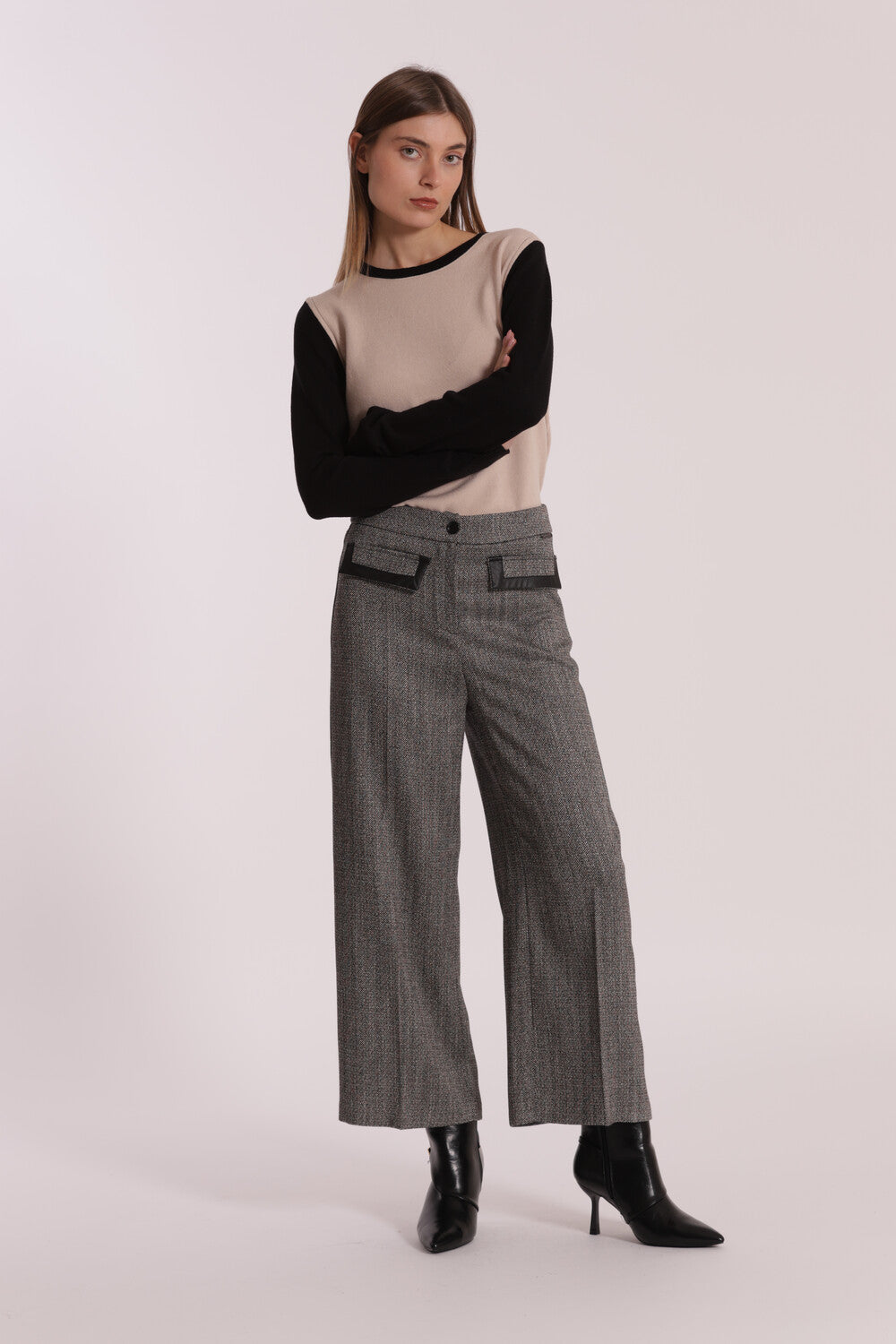 Pantalone Mimi Mua donna a gamba larga con dettagli eleganti Grigio XL | Giò Fashion