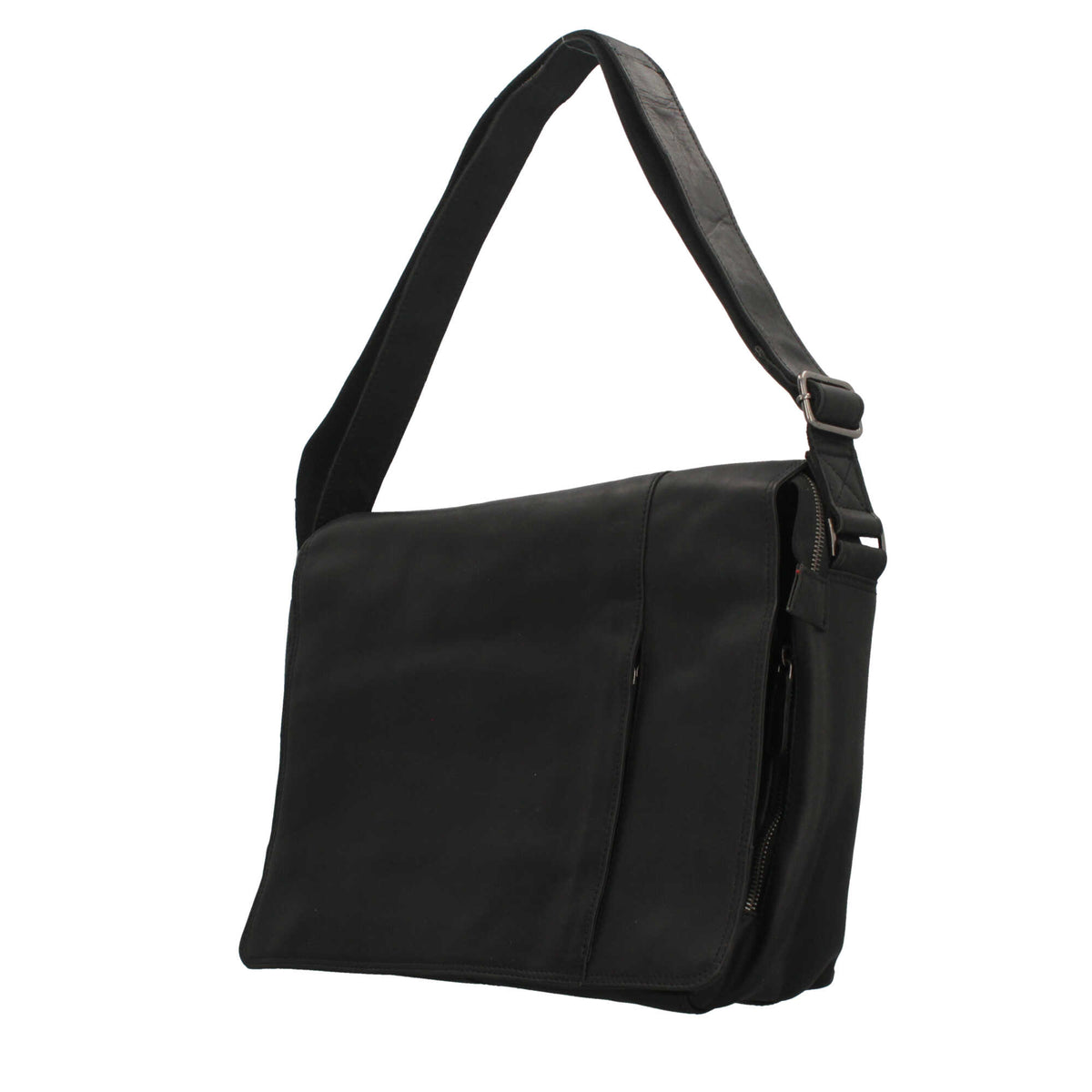 Borsa messenger Il Giglio in pelle con tasche frontali e zip Nero TU | Giò Fashion
