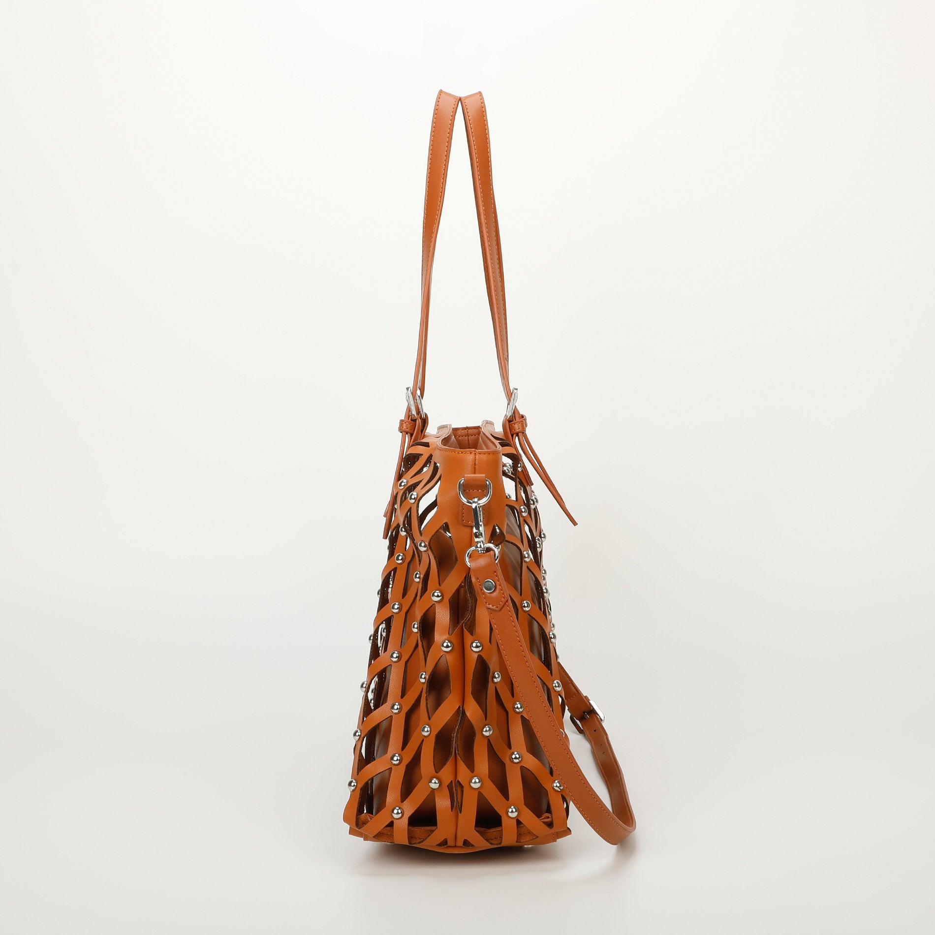 Mimi Mua borsa shopping effetto rete con borchie