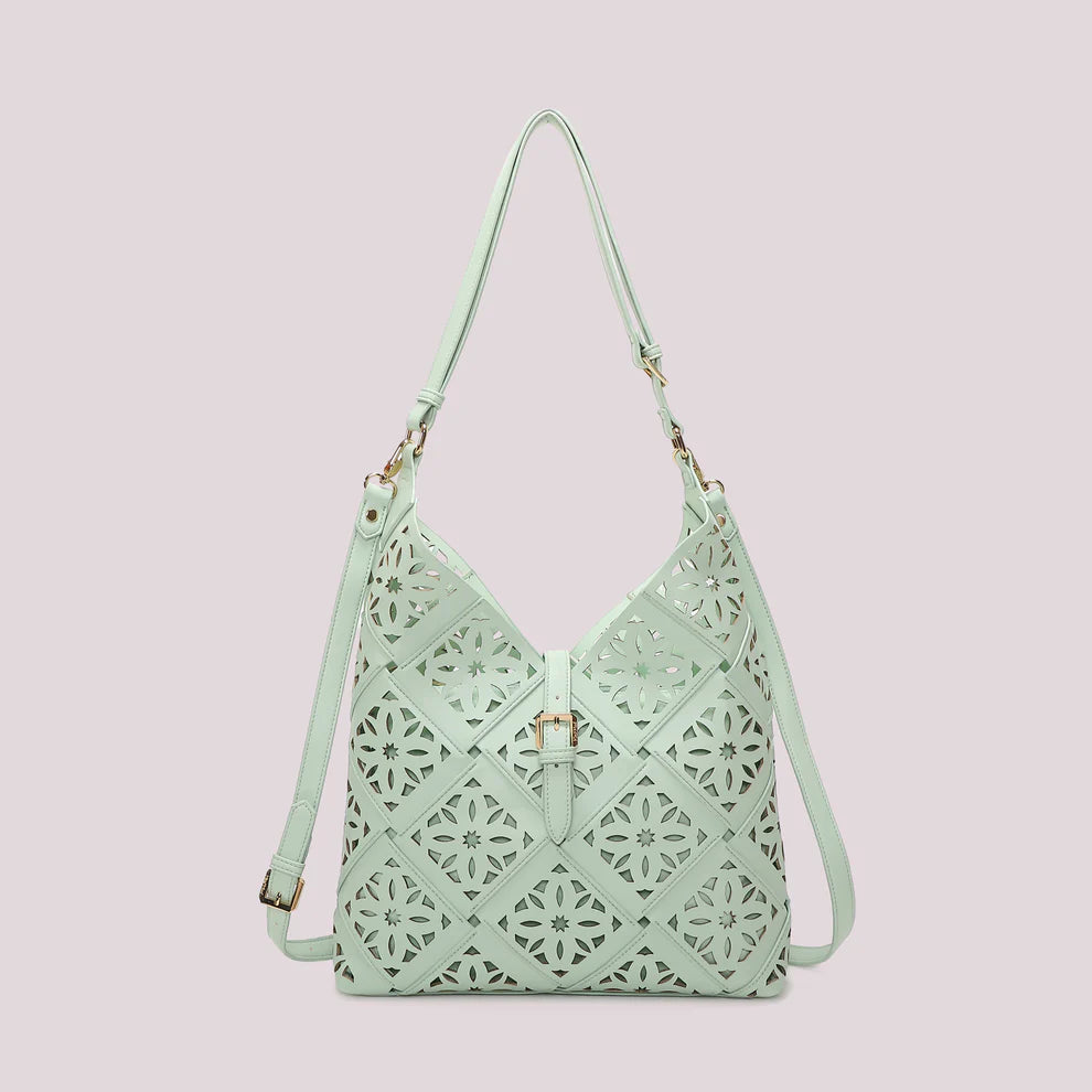 Mimi Mua borsa a spalla traforata elegante con tracolla regolabile VERDE ACQUA TU | Giò Fashion