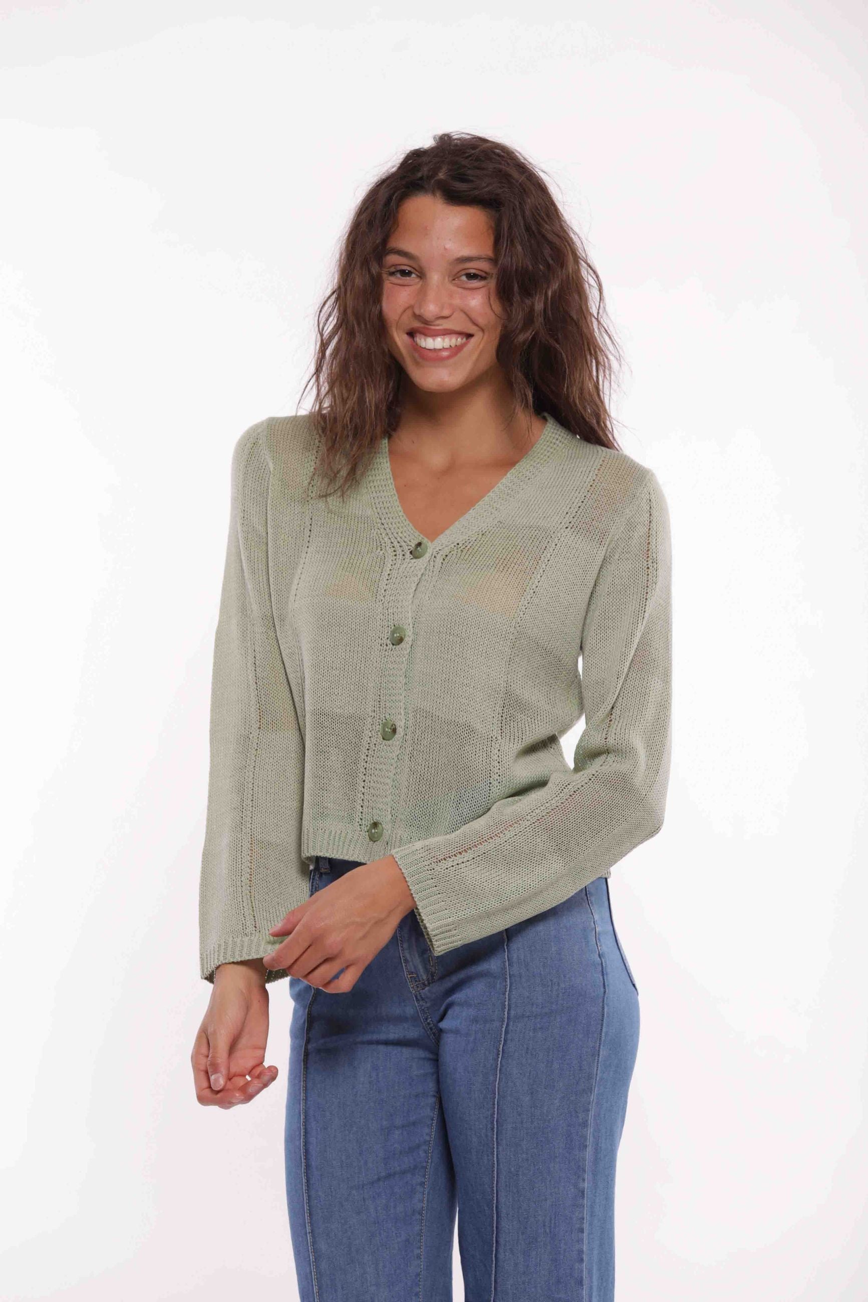 Cardigan Geometrico in Maglia Leggera Mimi Mua Verde S | Giò Fashion