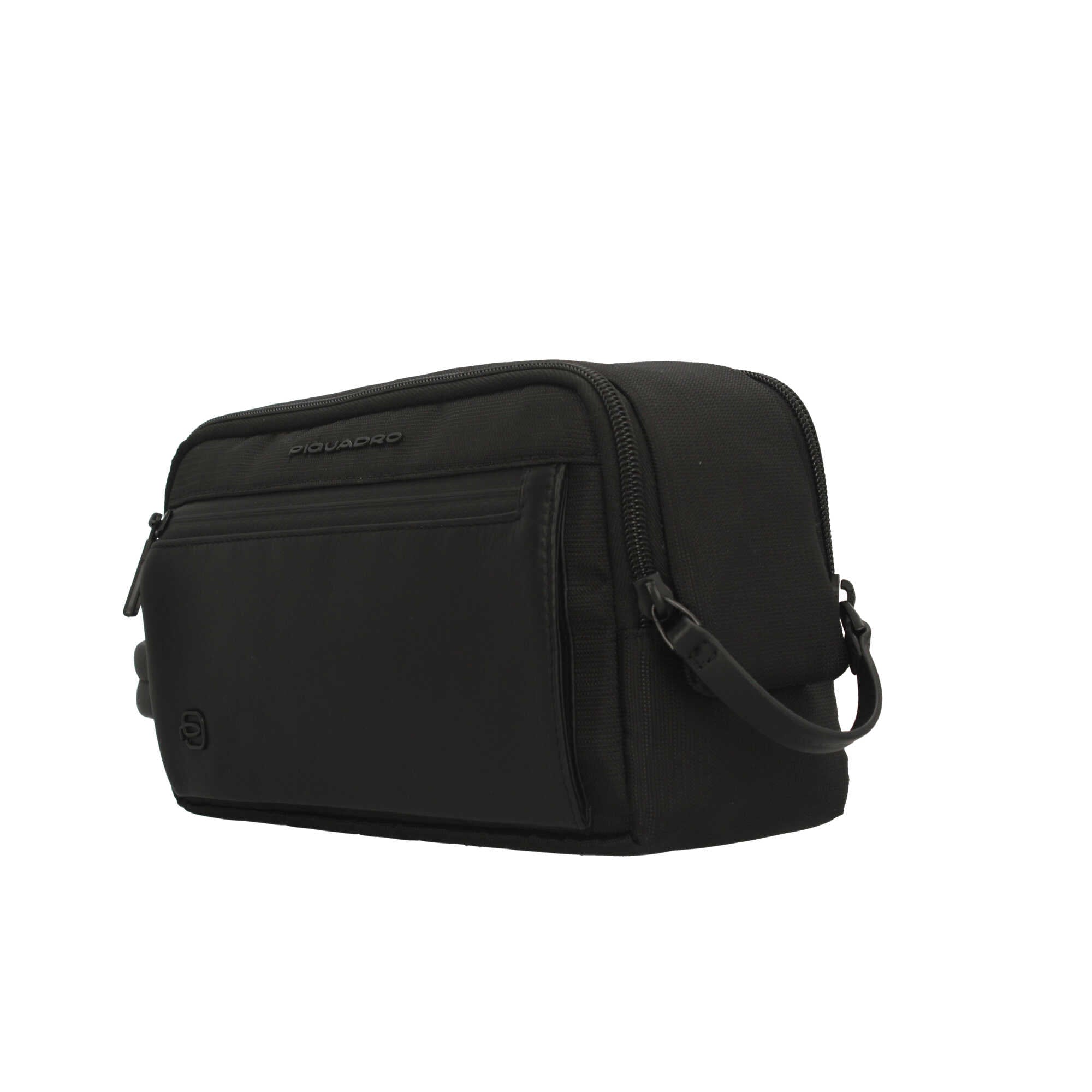 Piquadro beauty case in tessuto riciclato e pelle con manico