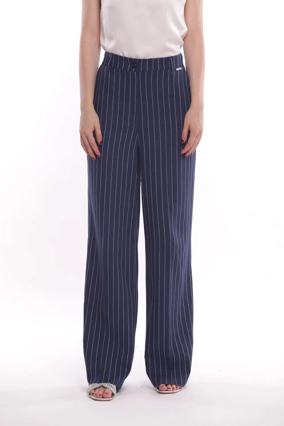 Pantaloni donna a palazzo con fantasia rigata