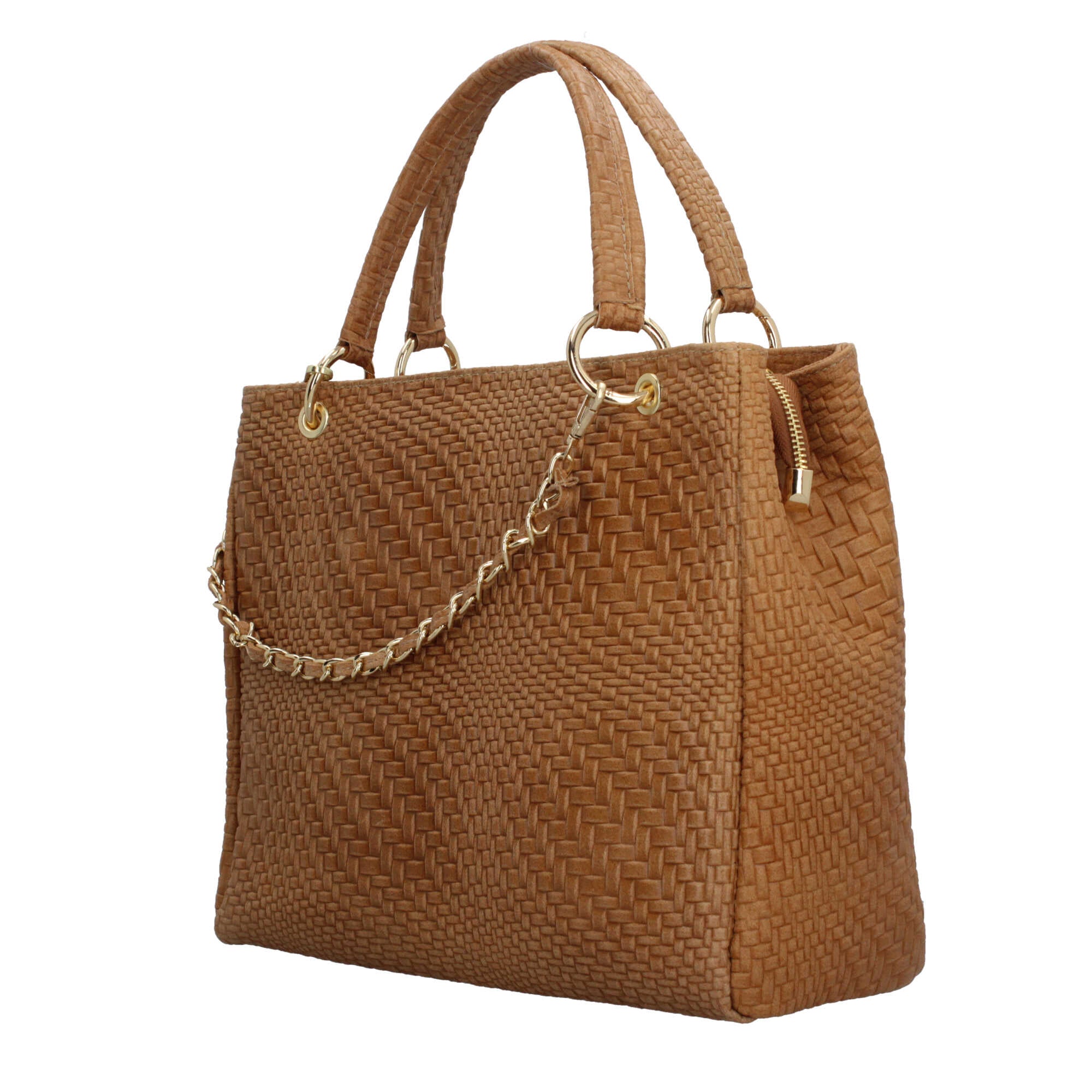 Borsa Made in Italy in vera pelle intrecciata con manico rigido