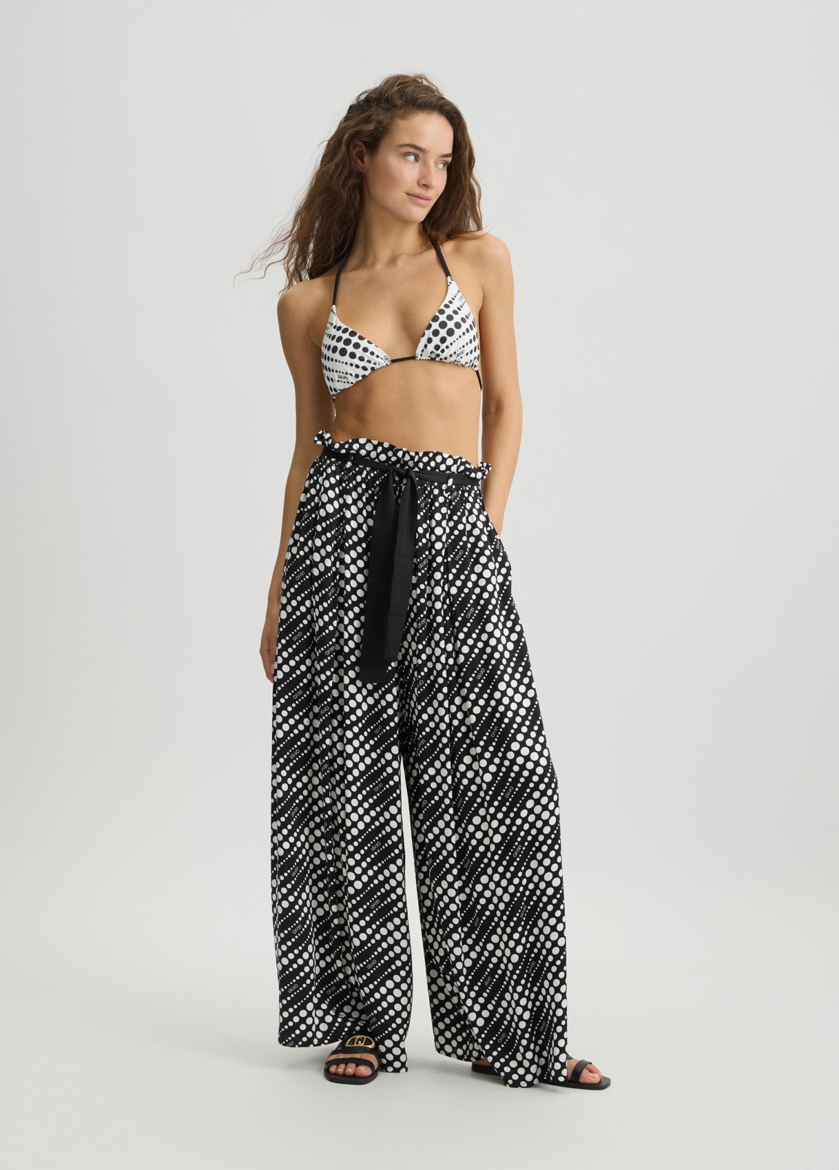 Liu Jo Pantaloni Palazzo in Viscosa con Stampa Nero XS | Giò Fashion