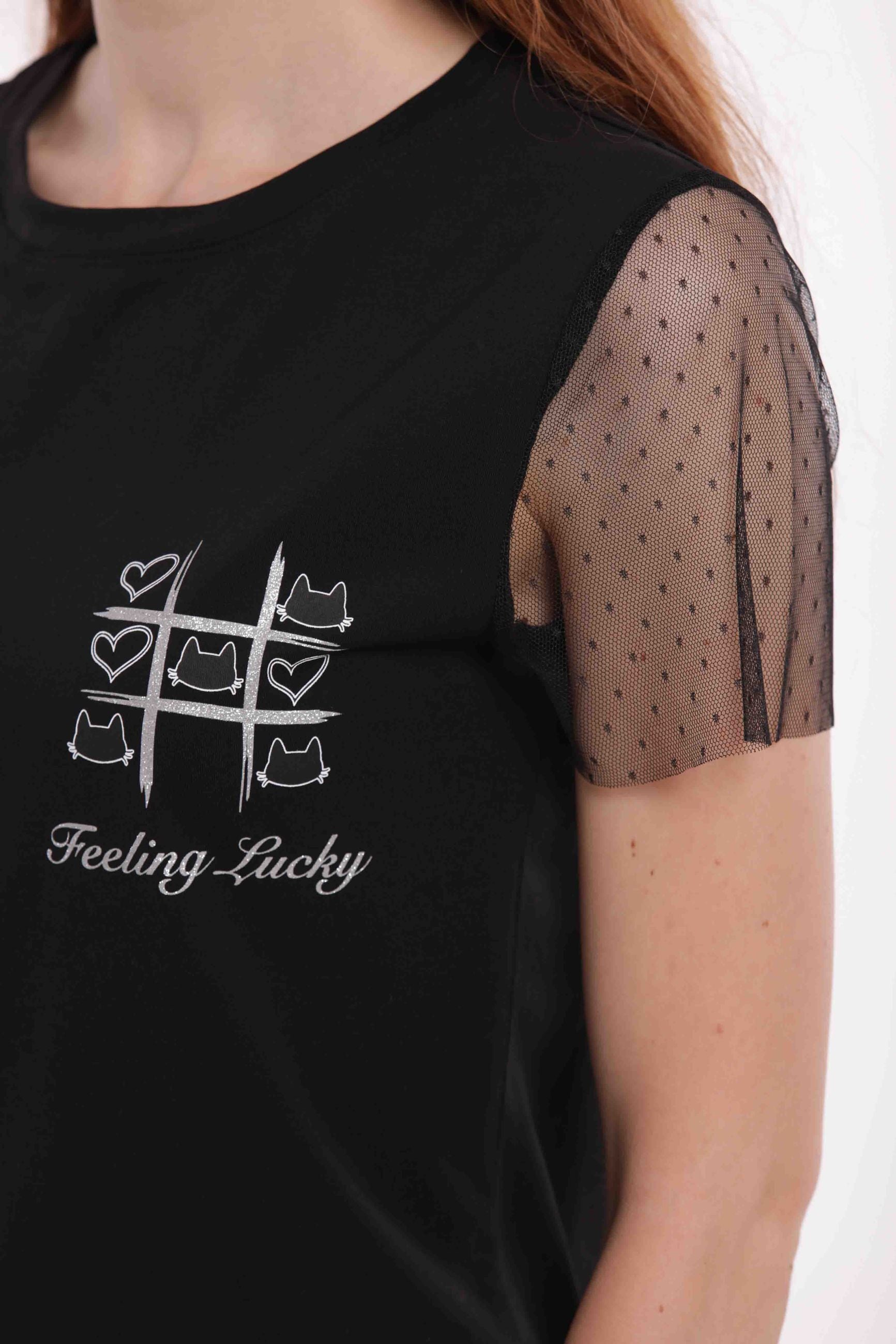 Minimua T-shirt Feeling Lucky con Maniche in Tulle