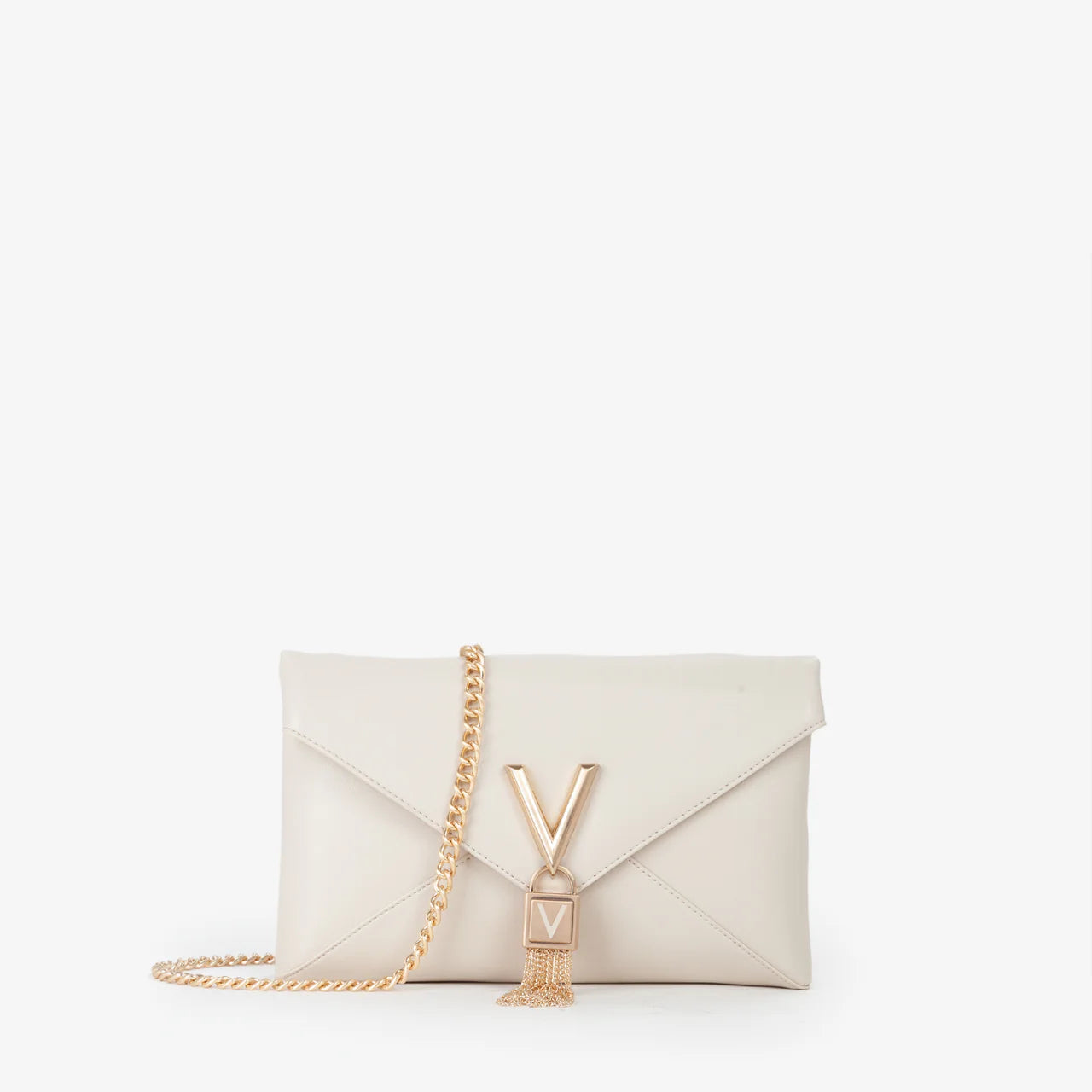Valentino clutch donna elegante con dettaglio V e patta Avorio TU | Giò Fashion