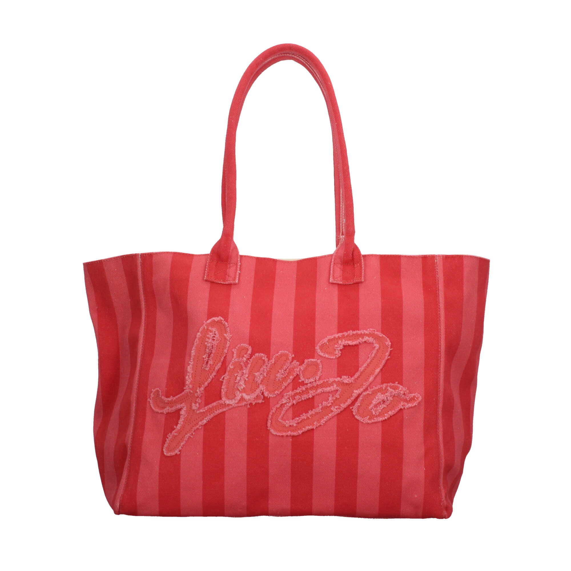 Borsa shopper Liu Jo a righe in tessuto con logo ricamato