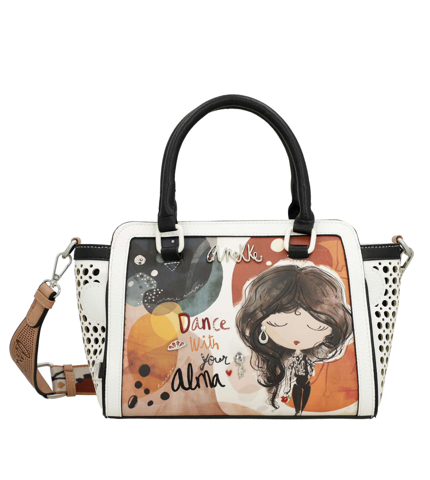 Borsa a mano Anekke con dettagli traforati e design artistico Bianco TU | Giò Fashion