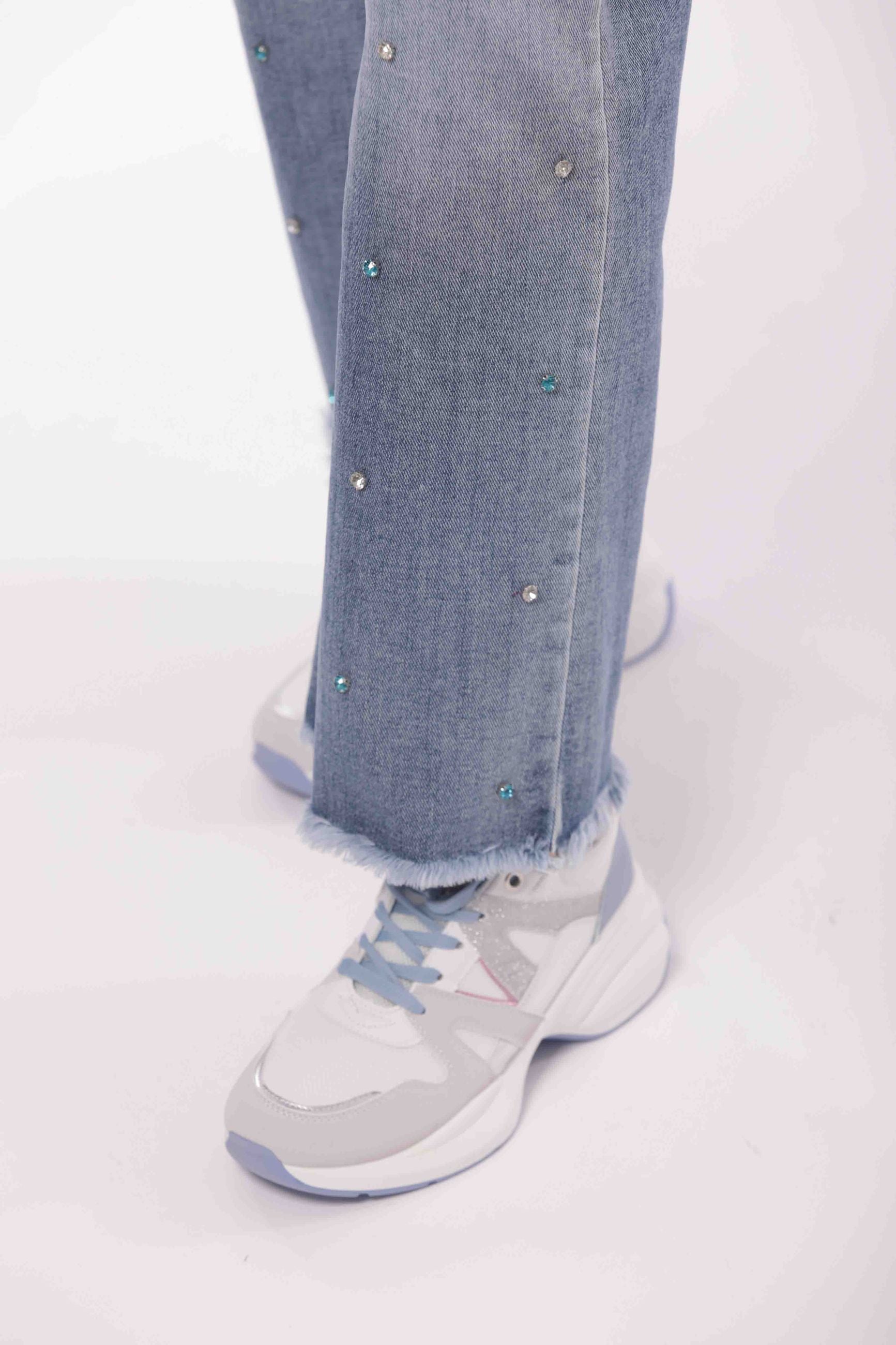 Mimi Mua Jeans Palazzo Sfrangiato con Rivetti Gioiello