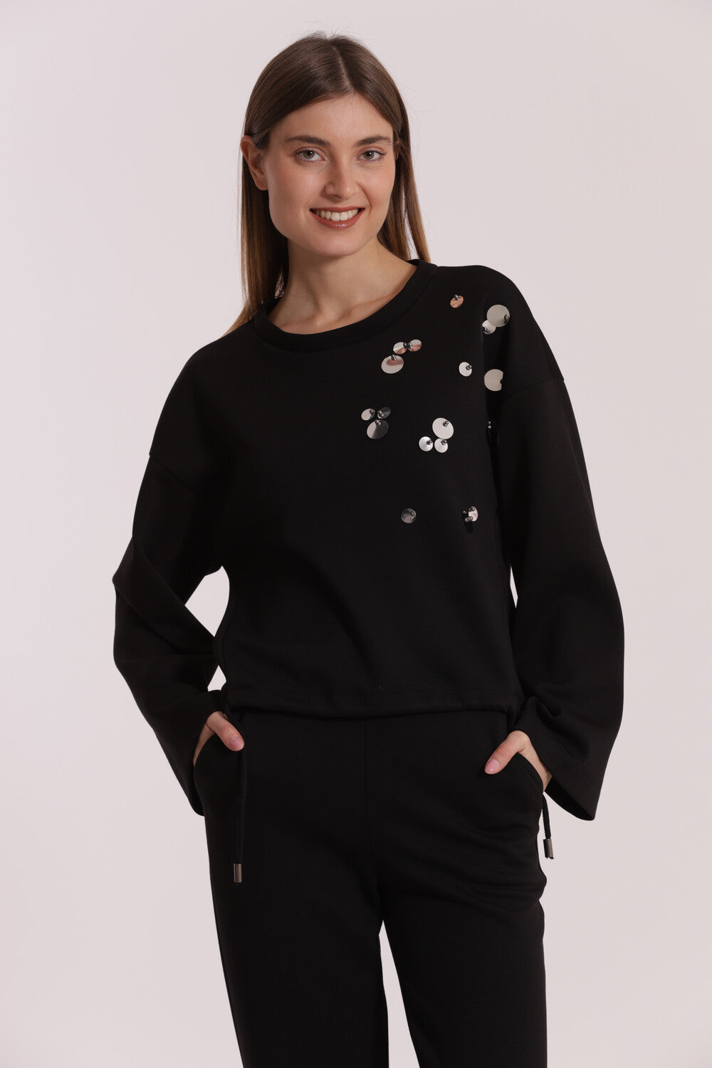 Felpa con paillettes decorative Mimi Mua NERO M | Giò Fashion
