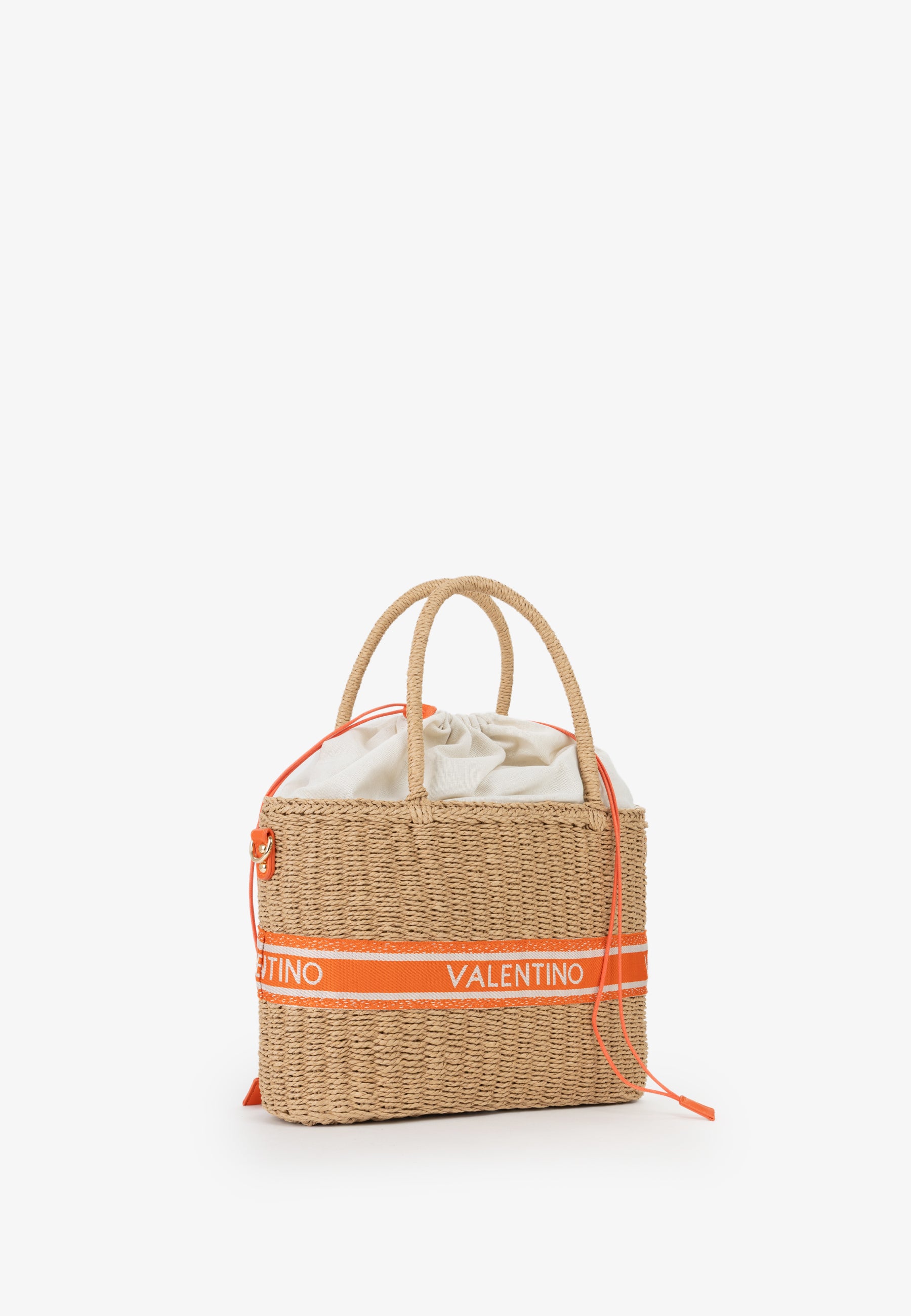 Borsa shopper Mario Valentino in paglia con fascia logata e chiusura coulisse Arancione TU | Giò Fashion
