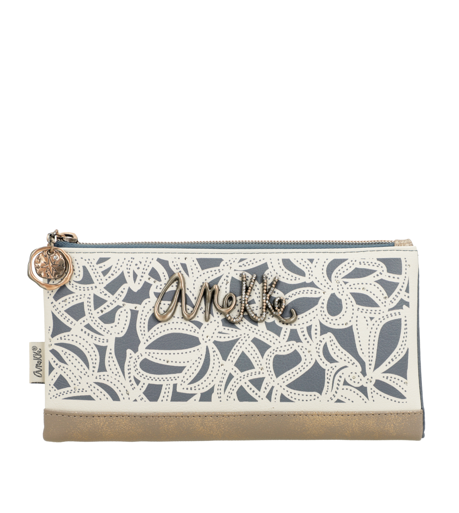 Portafoglio Anekke elegante con intagli decorativi e chiusura zip Beige TU | Giò Fashion