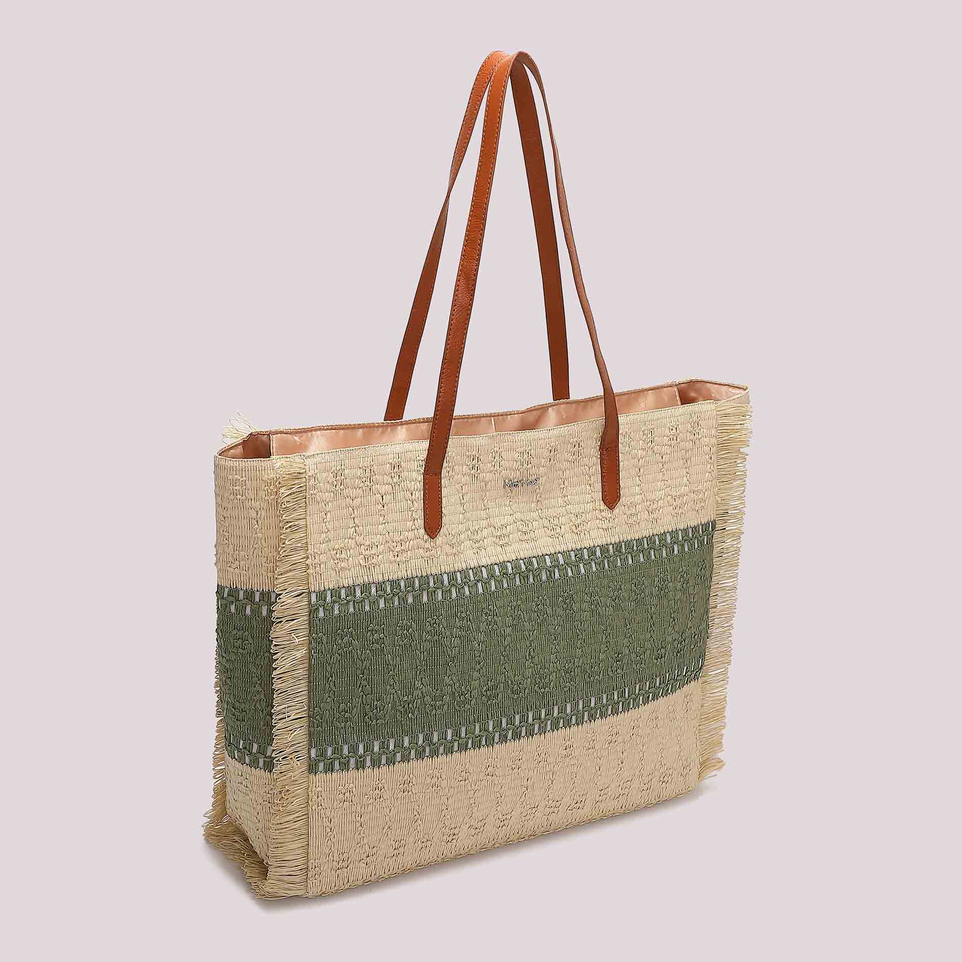 Mimi Mua shopper mare intrecciata con manici lunghi VERDE TU | Giò Fashion
