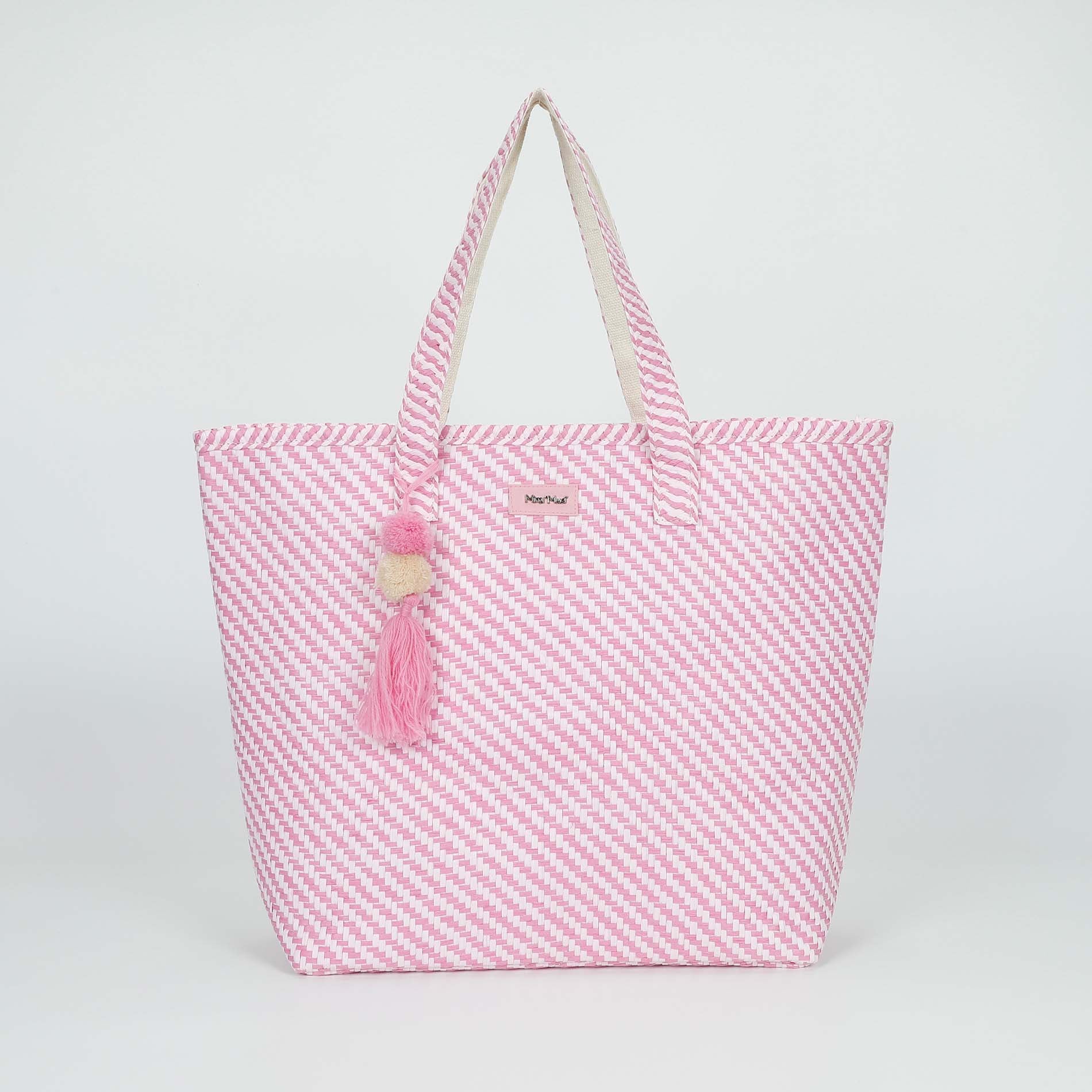 Mimi Mua borsa shopper a righe in paglia intrecciata