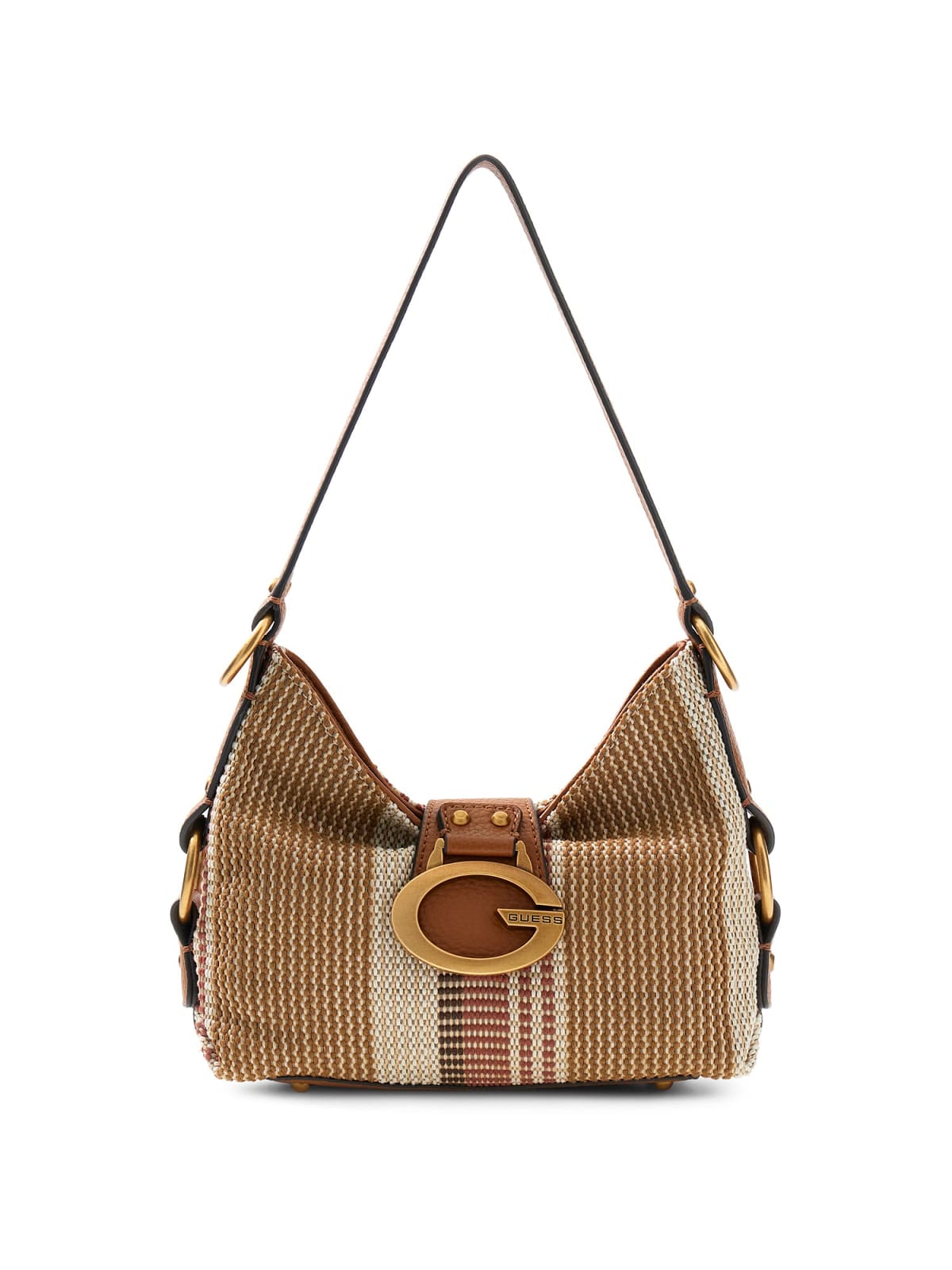 Borsa a spalla Guess donna in tessuto intrecciato con logo frontale COGNAC MULTI TU | Giò Fashion