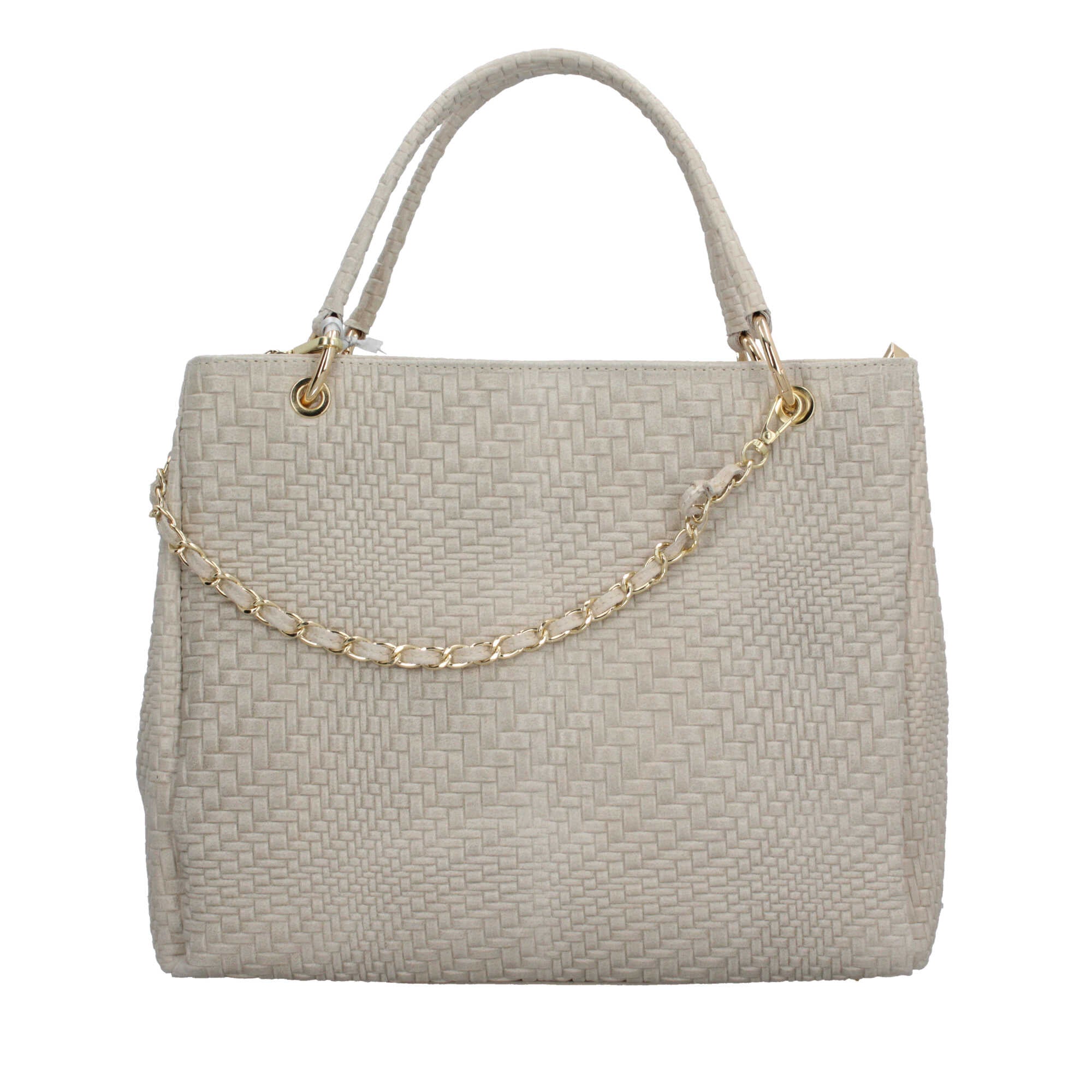 Borsa Made in Italy in vera pelle intrecciata con manico rigido